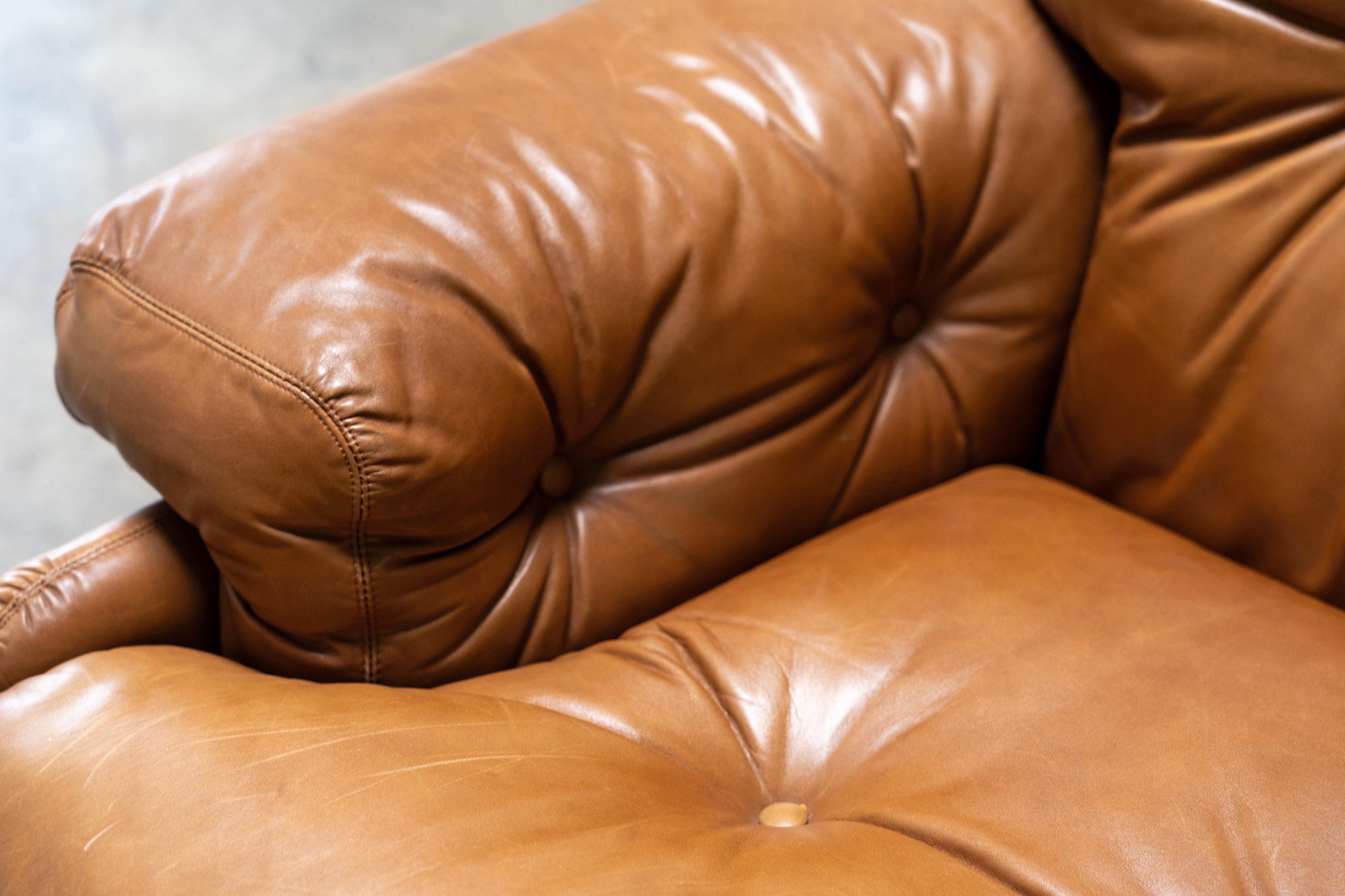 Italian Pair of Sofas by Afra & Tobia Scarpa Coronado, C&B Italia, Cognac Leather, 1970s For Sale