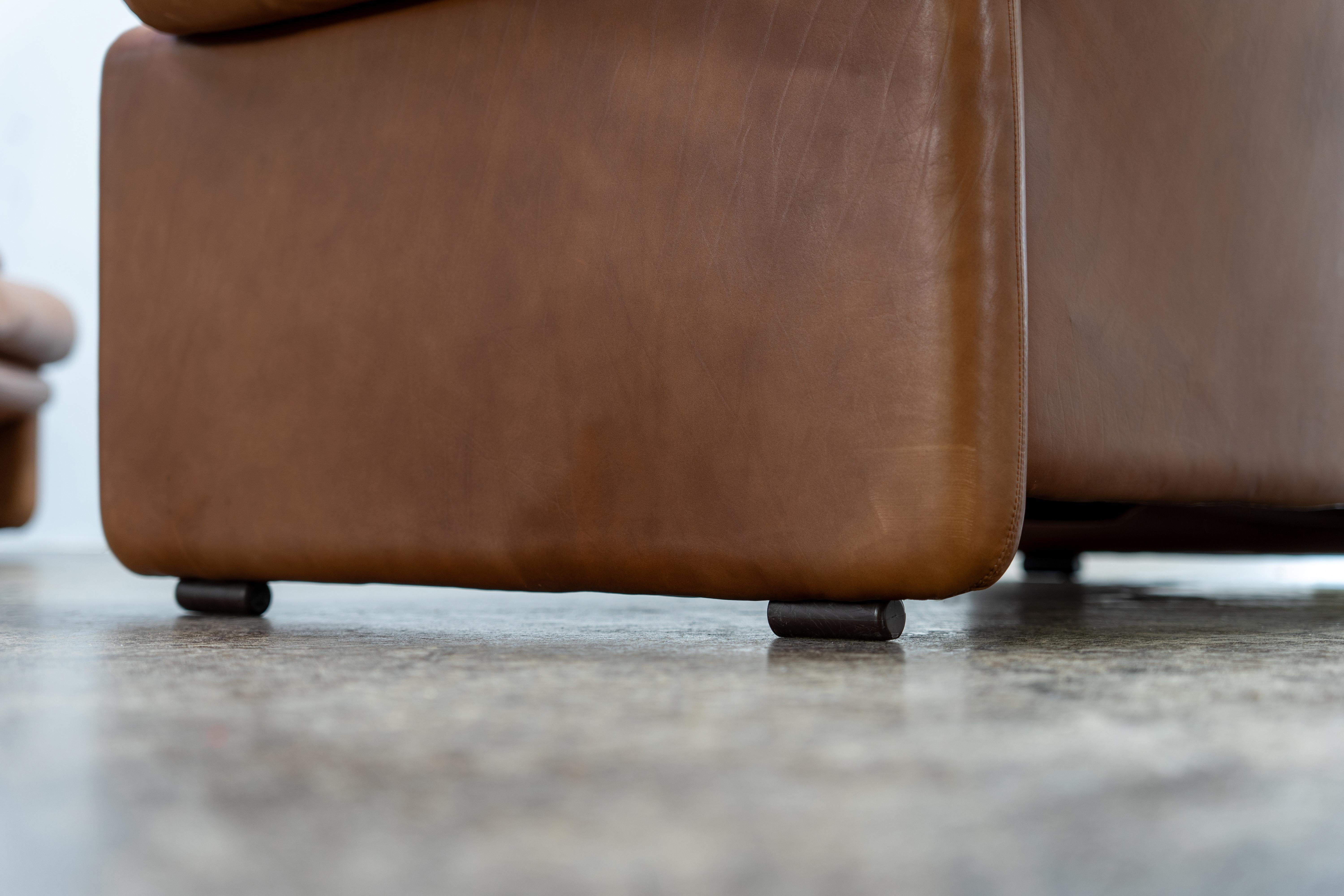 Pair of Sofas by Afra & Tobia Scarpa Coronado, C&B Italia, Cognac Leather, 1970s For Sale 3