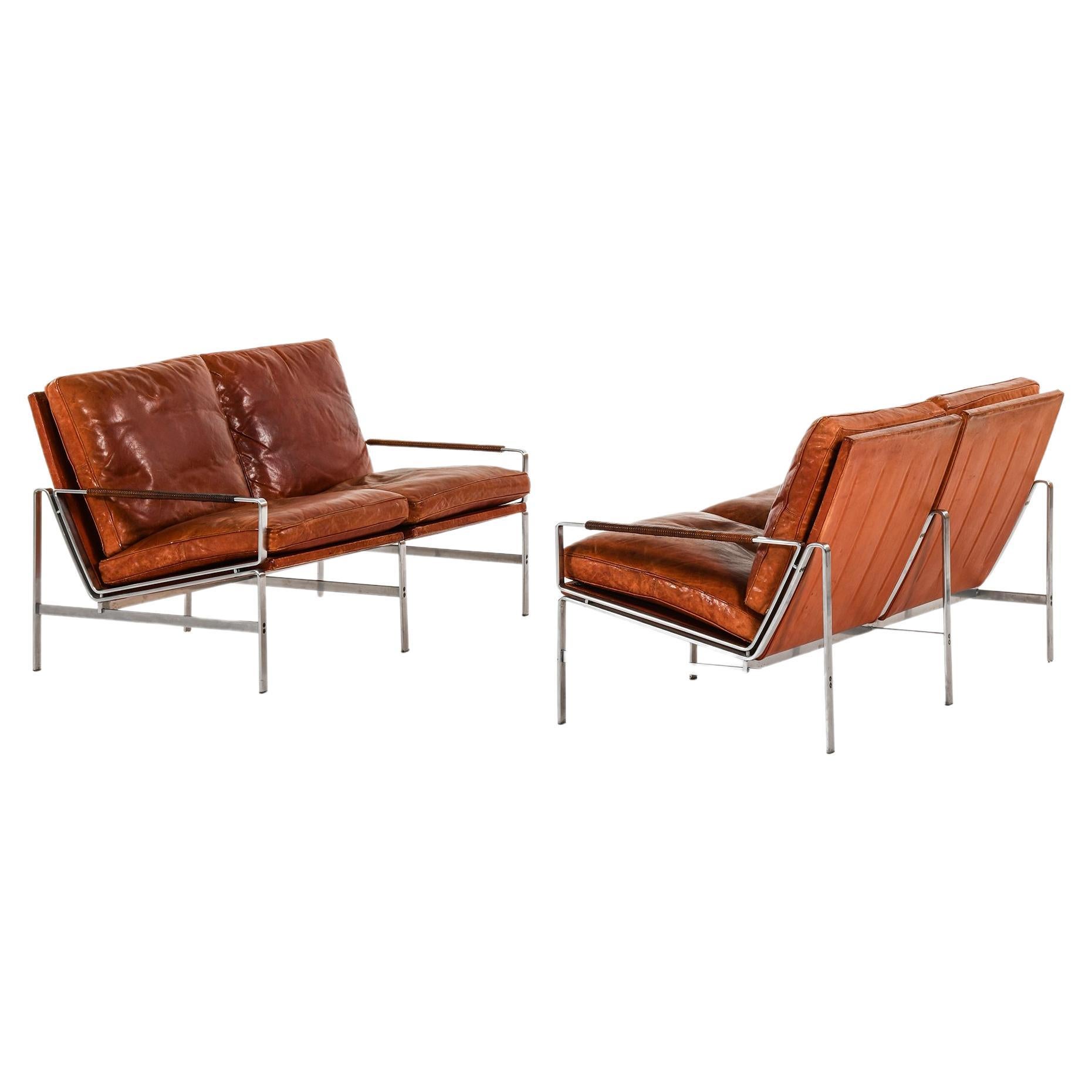 Sofapaar aus Stahl und Leder von Preben Fabricius & Jørgen Kastholm, 1960er Jahre im Angebot