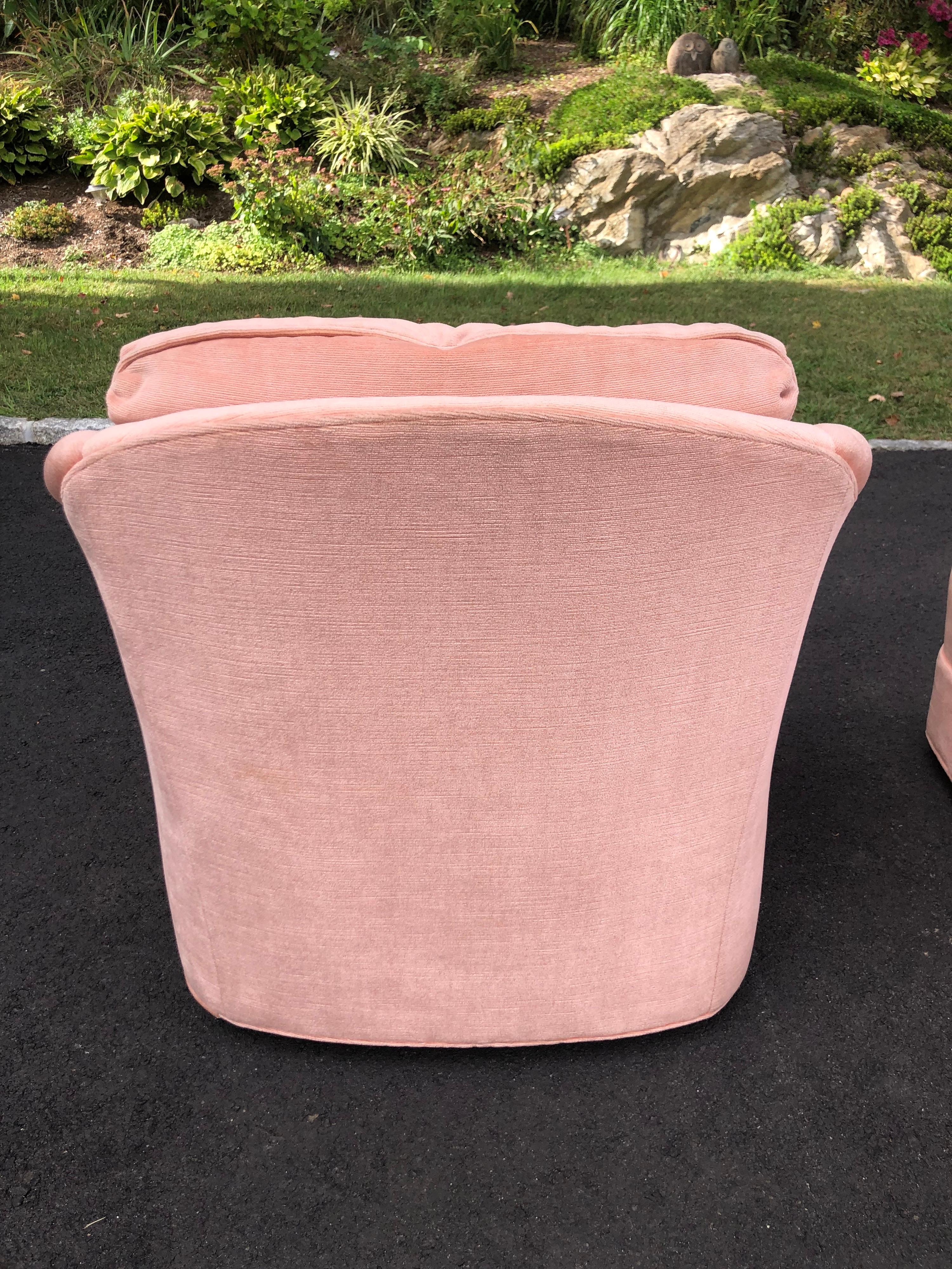 Pair of Soft Pink Chenille Swivel Club Chairs 7