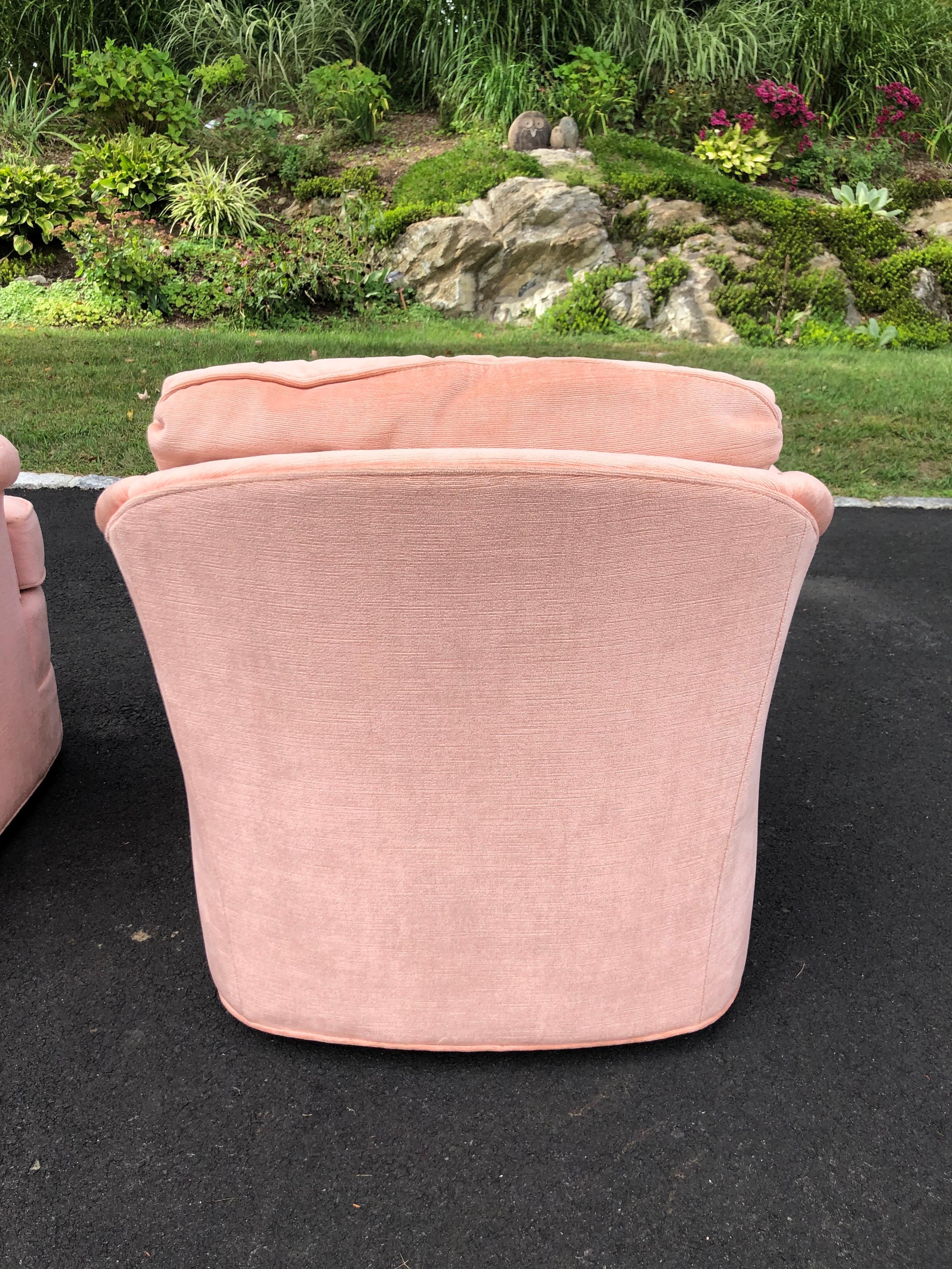 Pair of Soft Pink Chenille Swivel Club Chairs 8