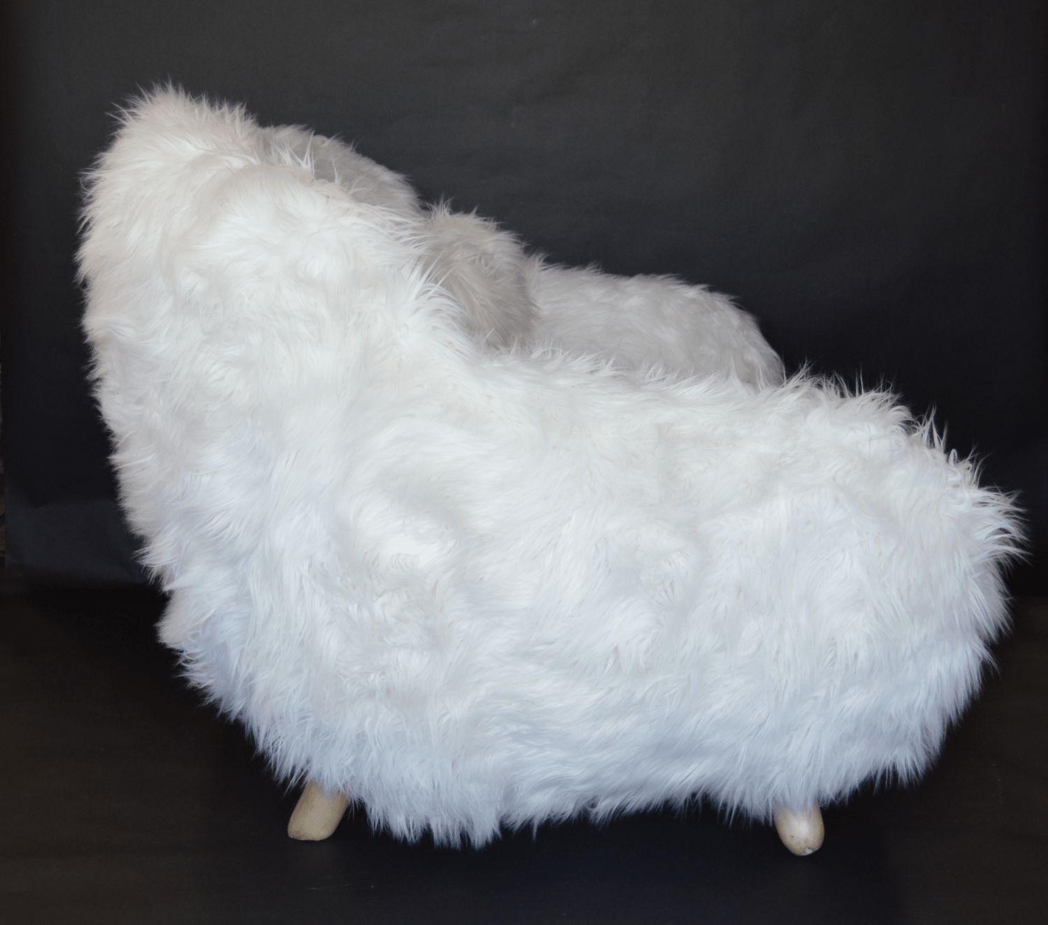 Danish Pair of Soft White Oversized Faux-Fur Arm Chairs For Sale