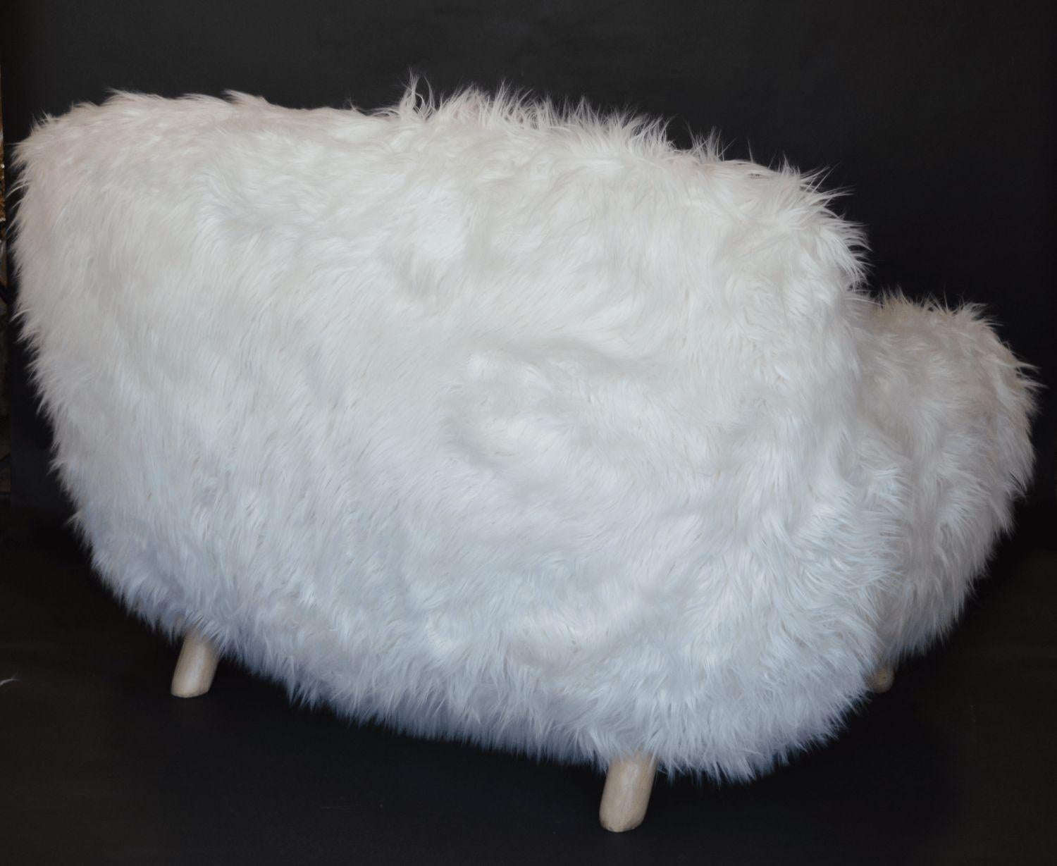 Mid-20th Century Pair of Soft White Oversized Faux-Fur Arm Chairs For Sale
