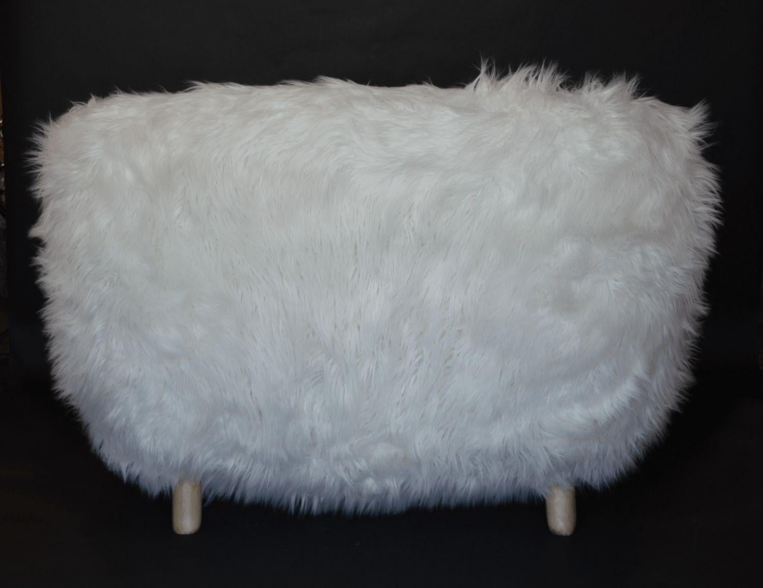 Faux Fur Pair of Soft White Oversized Faux-Fur Arm Chairs For Sale
