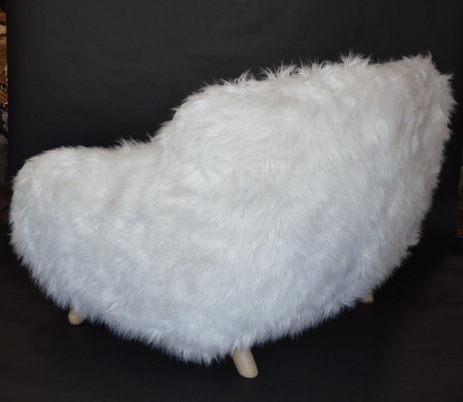 Pair of Soft White Oversized Faux-Fur Arm Chairs For Sale 1