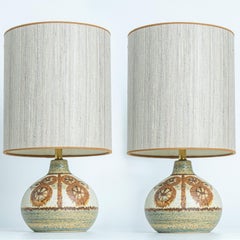 Paar Soholm Keramiktischlampen mit Seidenschirm Backhausen, Dänemark 1960er Jahre