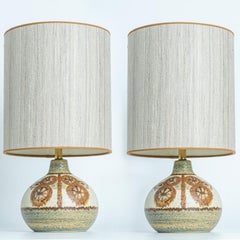 Pair of Soholm Ceramic Table Lamps with Silk Shade Backhausen, Denmark 1960s