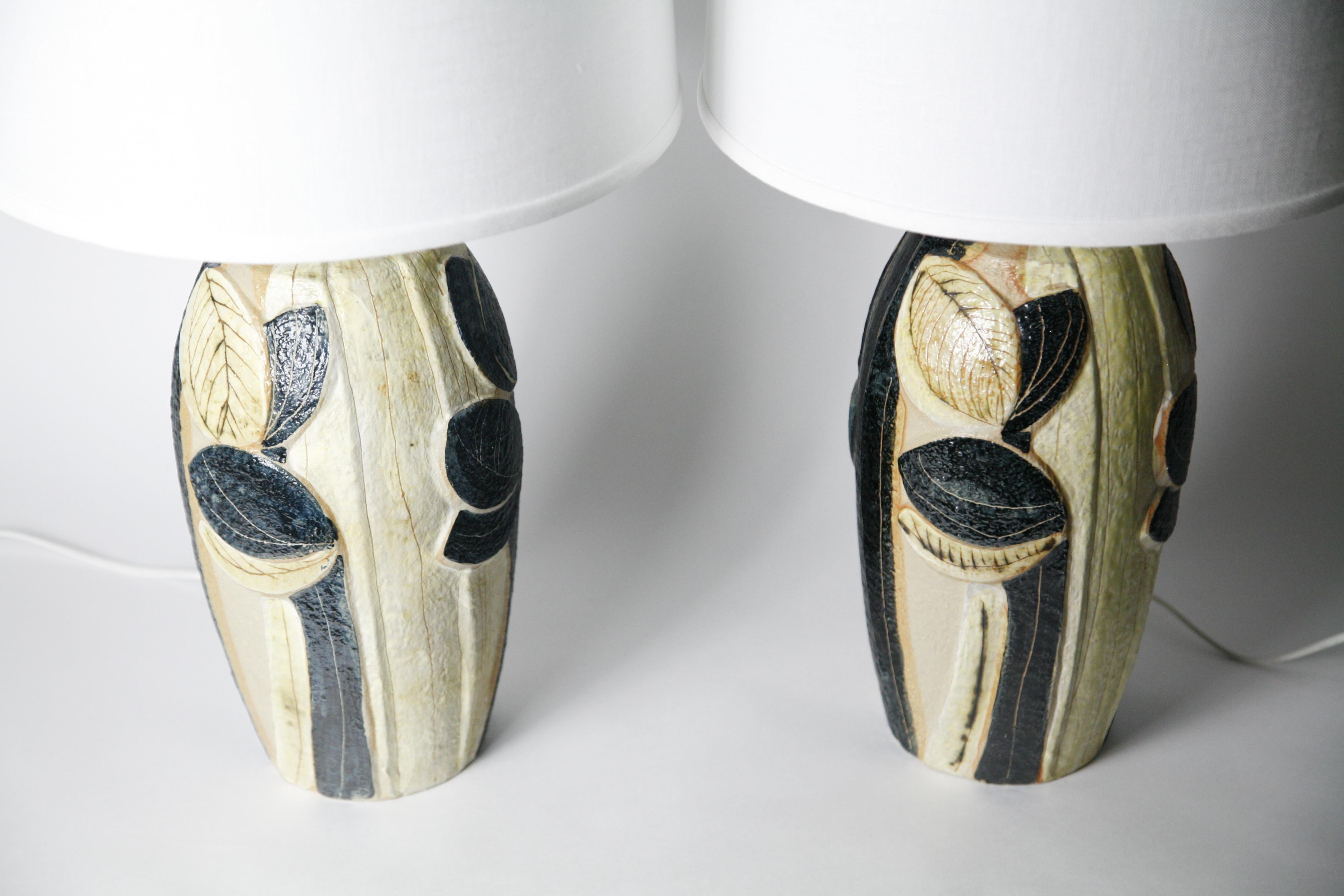 Pair of colorful ceramic Noomi Backhausen lamps model 3084-3 for Søholm ceramics 3