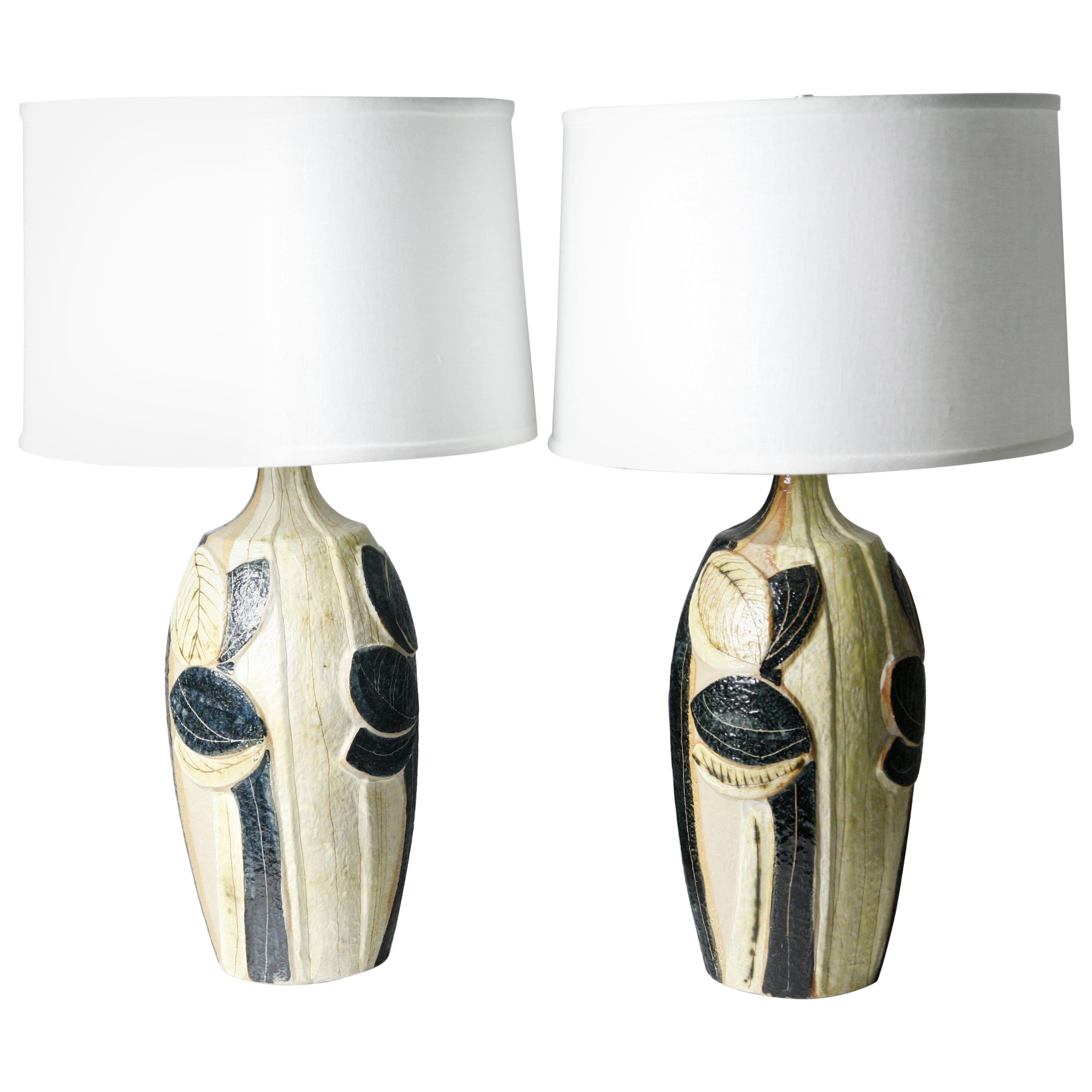 Pair of colorful ceramic Noomi Backhausen lamps model 3084-3 for Søholm ceramics