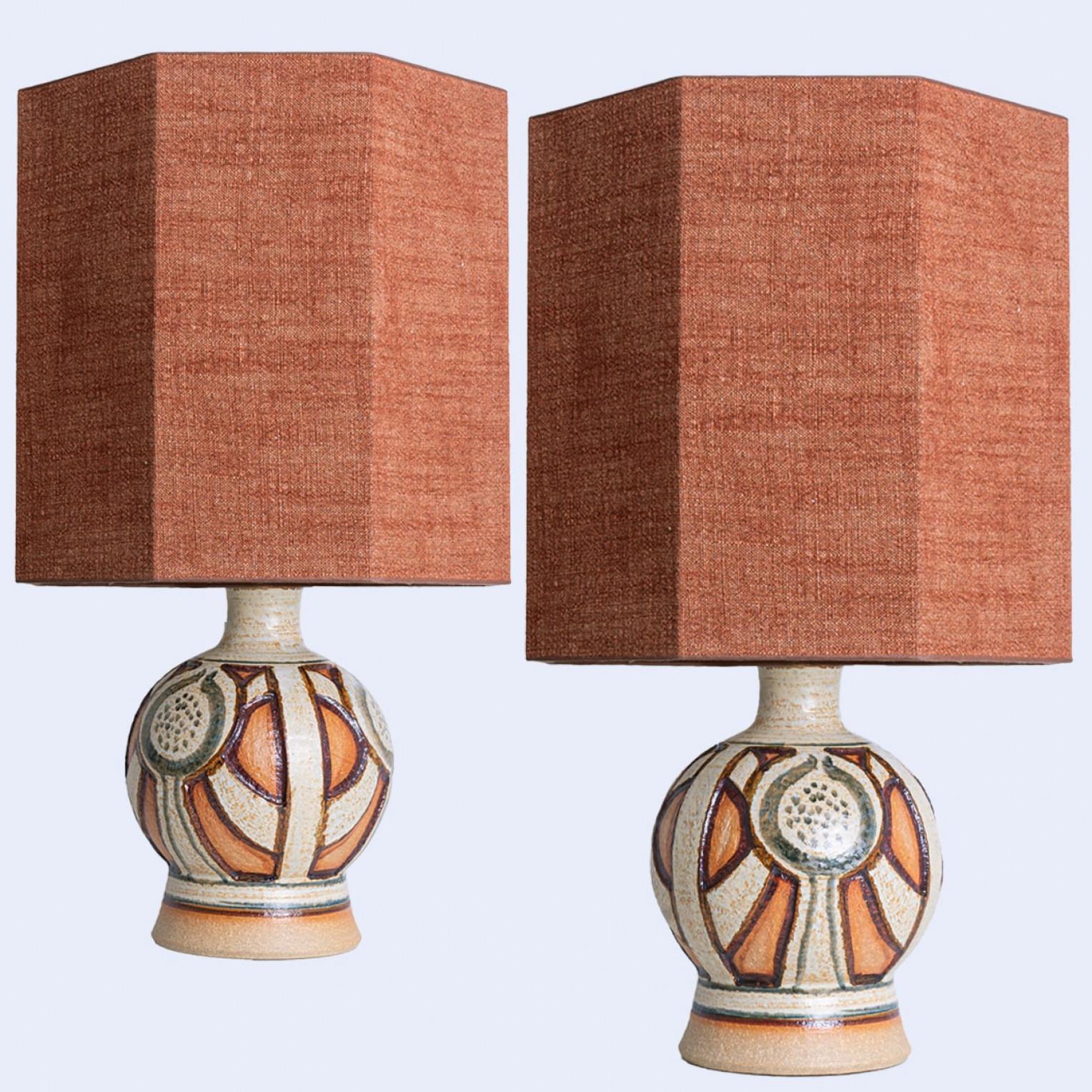 Danish Pair of Soholm Lamps with Custom Brique Lampshades René Houben, 1960s For Sale
