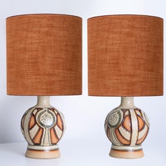 Ein Paar Soholm-Lampen mit maßgeschneiderten runden Brique-Lampenschirmen René Houben, 1960er Jahre