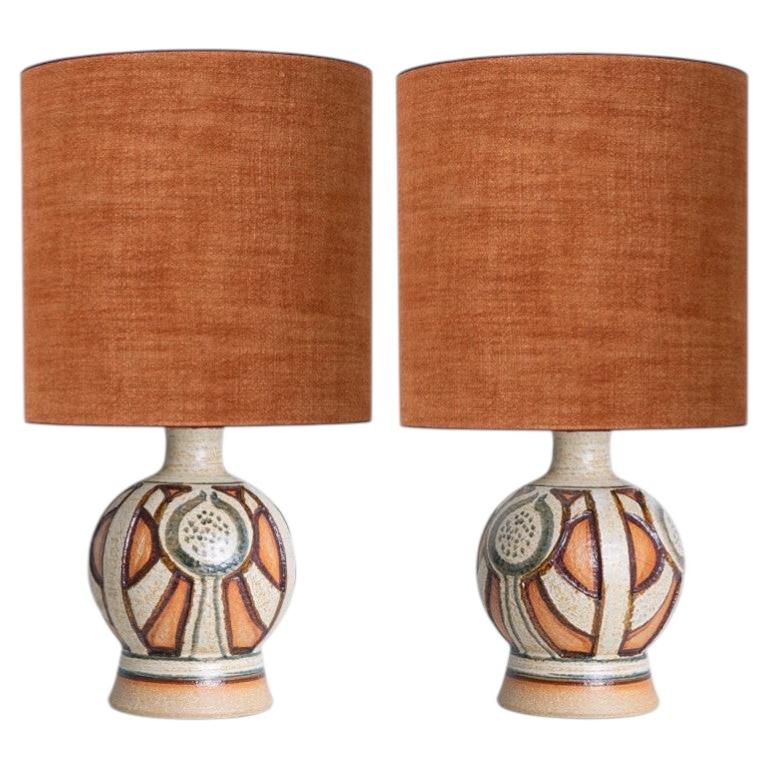 Pair of Soholm Lamps with Custom Round Brique Lampshades René Houben, 1960s