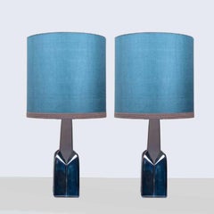 Pair of Soholm Lamps with New Silk Blue Lampshade René Houben, 1960s
