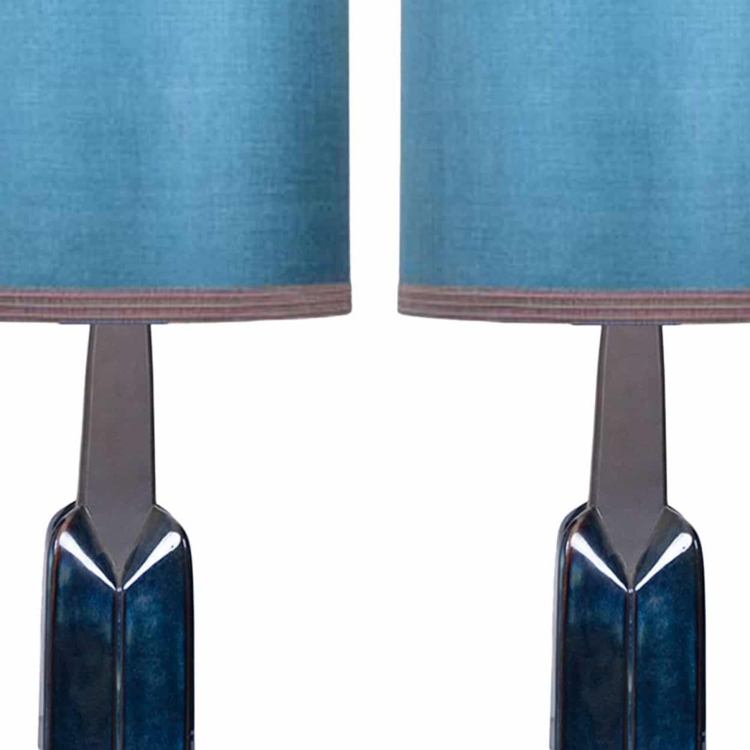 Pair of Soholm Lamps with New Silk Blue Lampshade René Houben, 1960s (Moderne der Mitte des Jahrhunderts) im Angebot