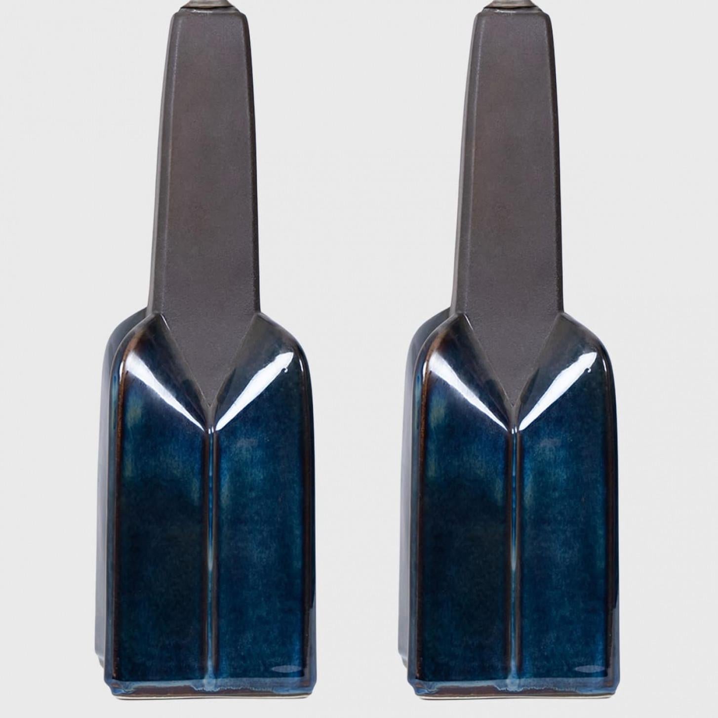 Pareja de lámparas Soholm con pantalla azul seda nueva René Houben, años 60 Otro