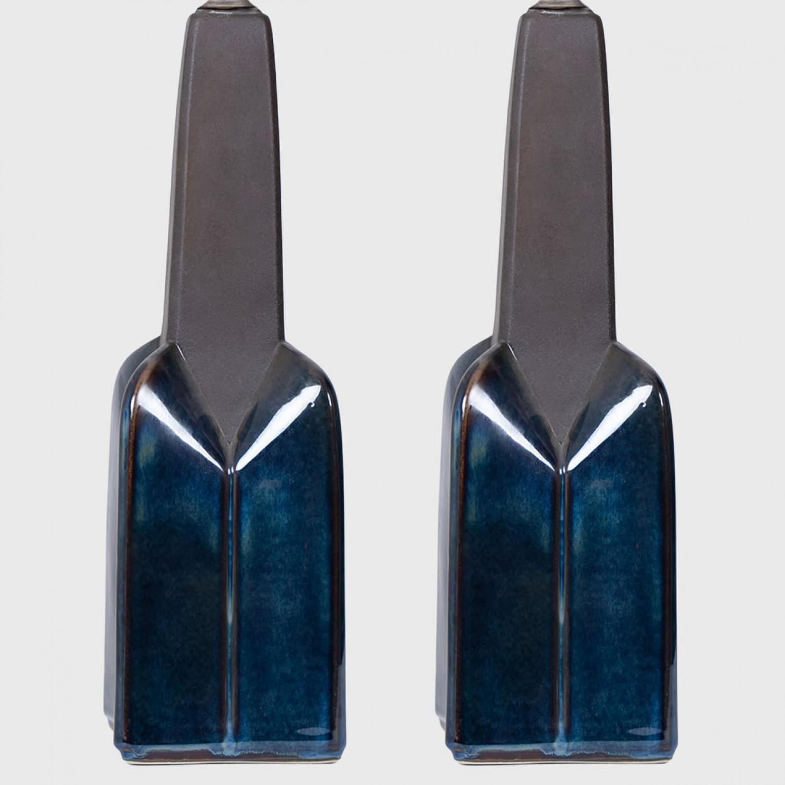 Pair of Soholm Lamps with New Silk Blue Lampshade René Houben, 1960s (Sonstiges) im Angebot