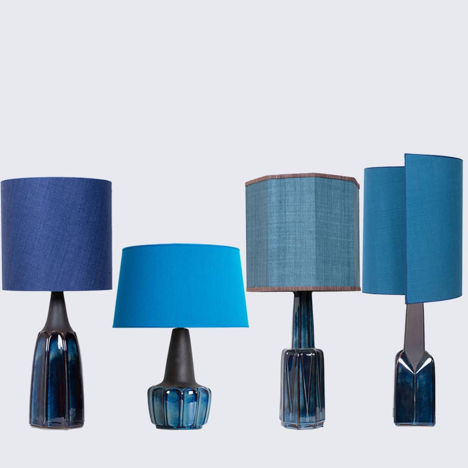 Pair of Soholm Lamps with New Silk Blue Lampshade René Houben, 1960s (Metall) im Angebot