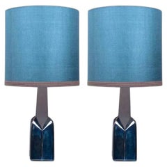 Pair of Soholm Lamps with New Silk Blue Lampshade René Houben, 1960s