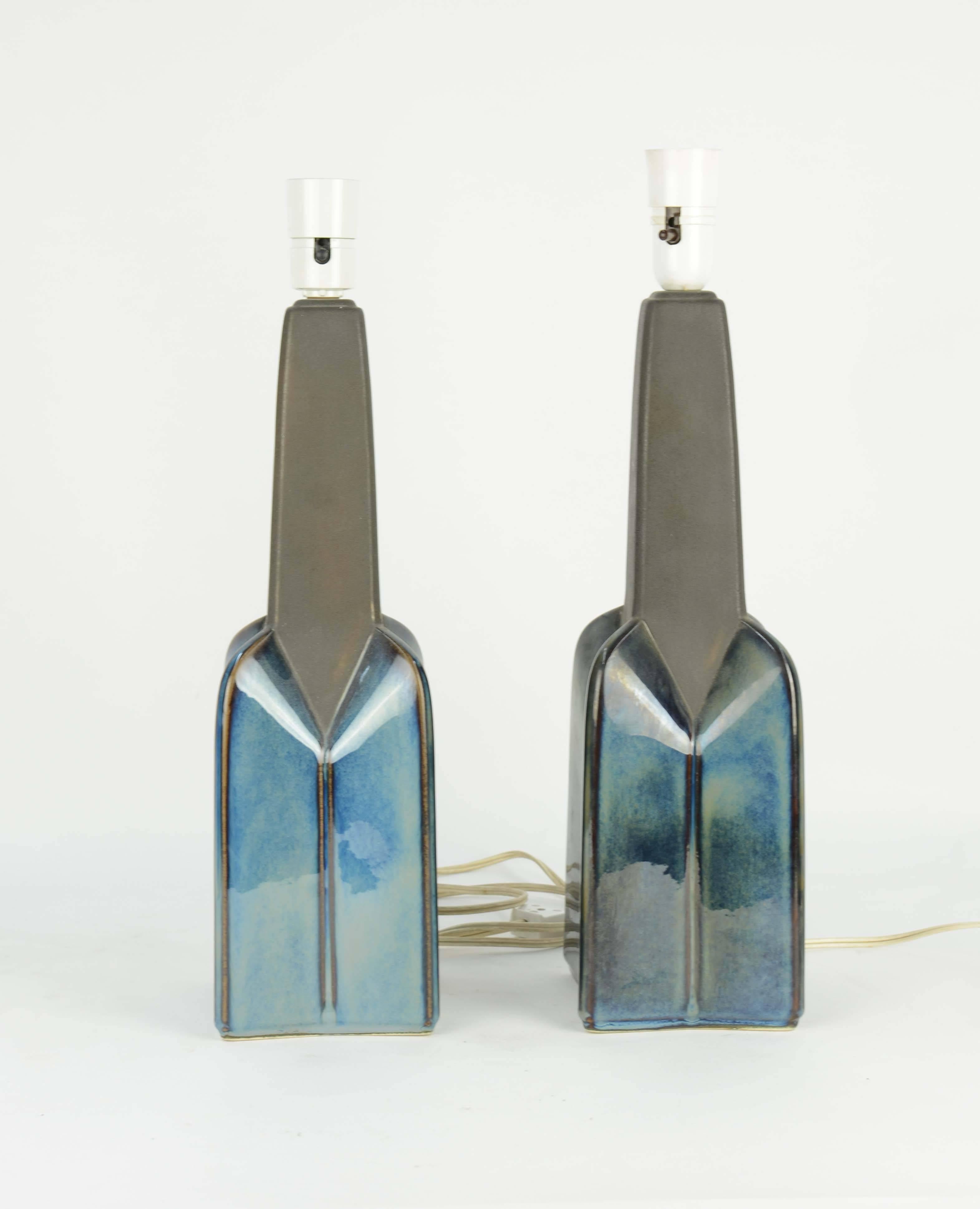 Scandinavian Modern Pair of Soholm Stentoj of Denmark Ceramic Lamps by Einar Johansen For Sale