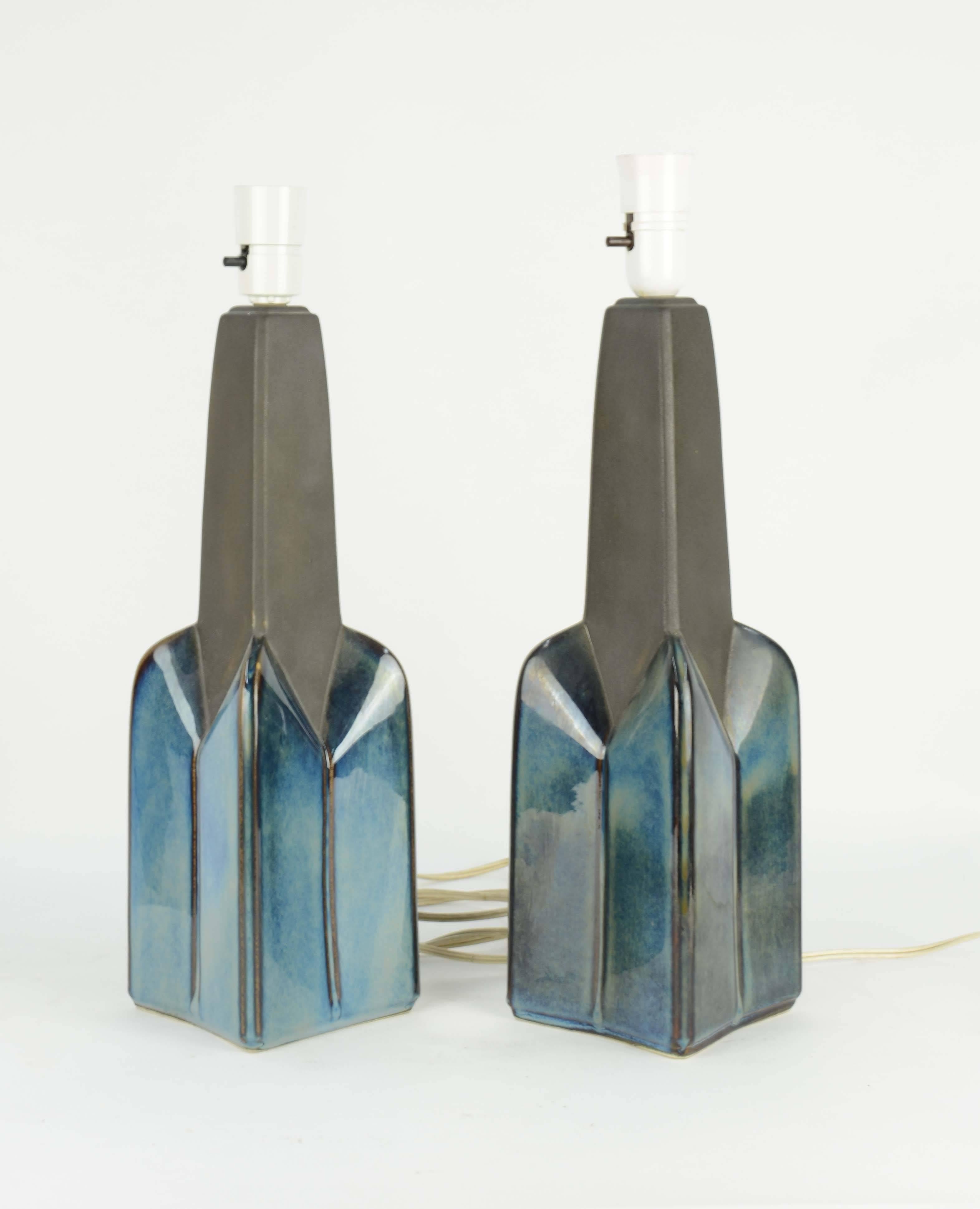 Danish Pair of Soholm Stentoj of Denmark Ceramic Lamps by Einar Johansen For Sale