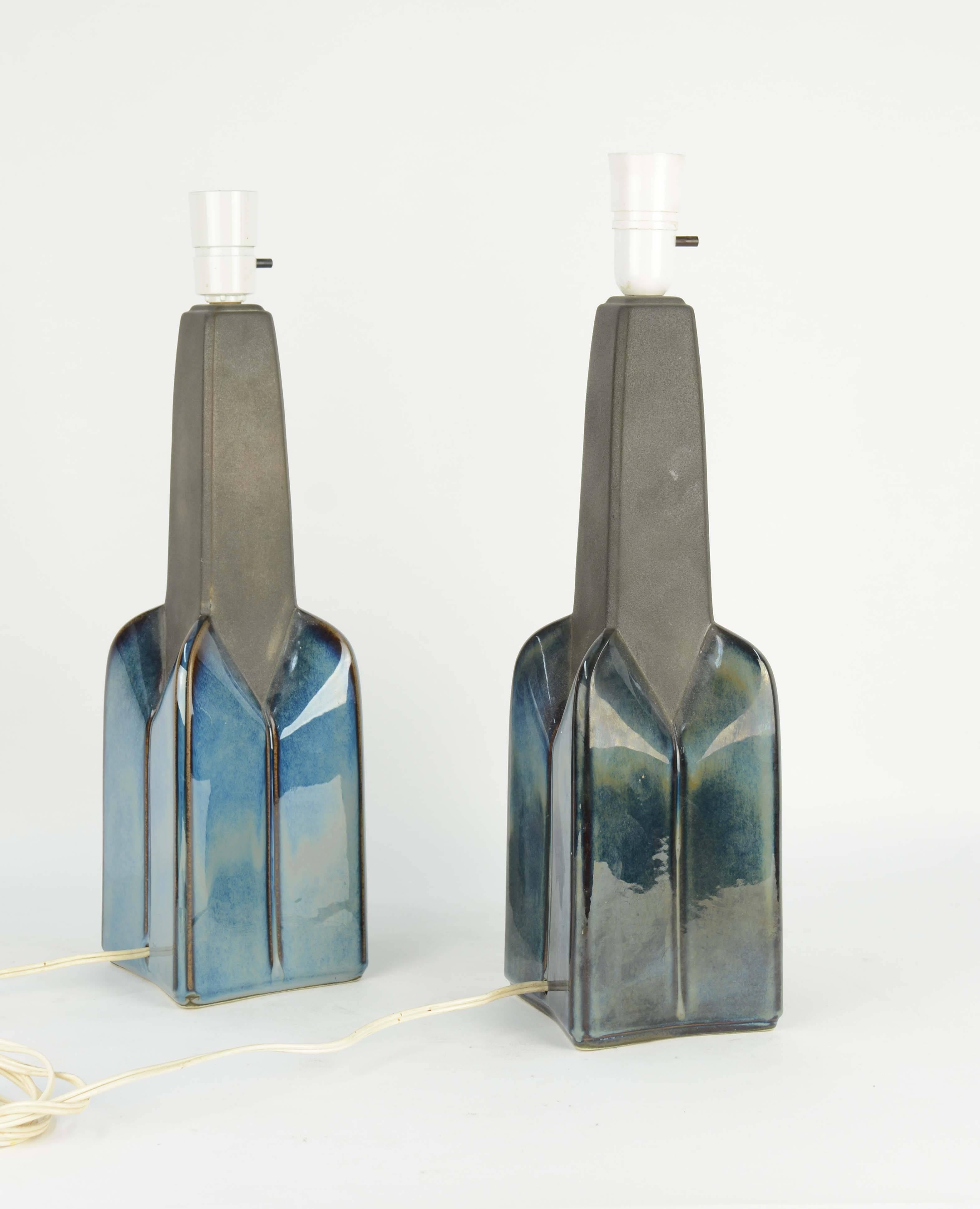Pair of Soholm Stentoj of Denmark Ceramic Lamps by Einar Johansen In Good Condition For Sale In Portland, OR