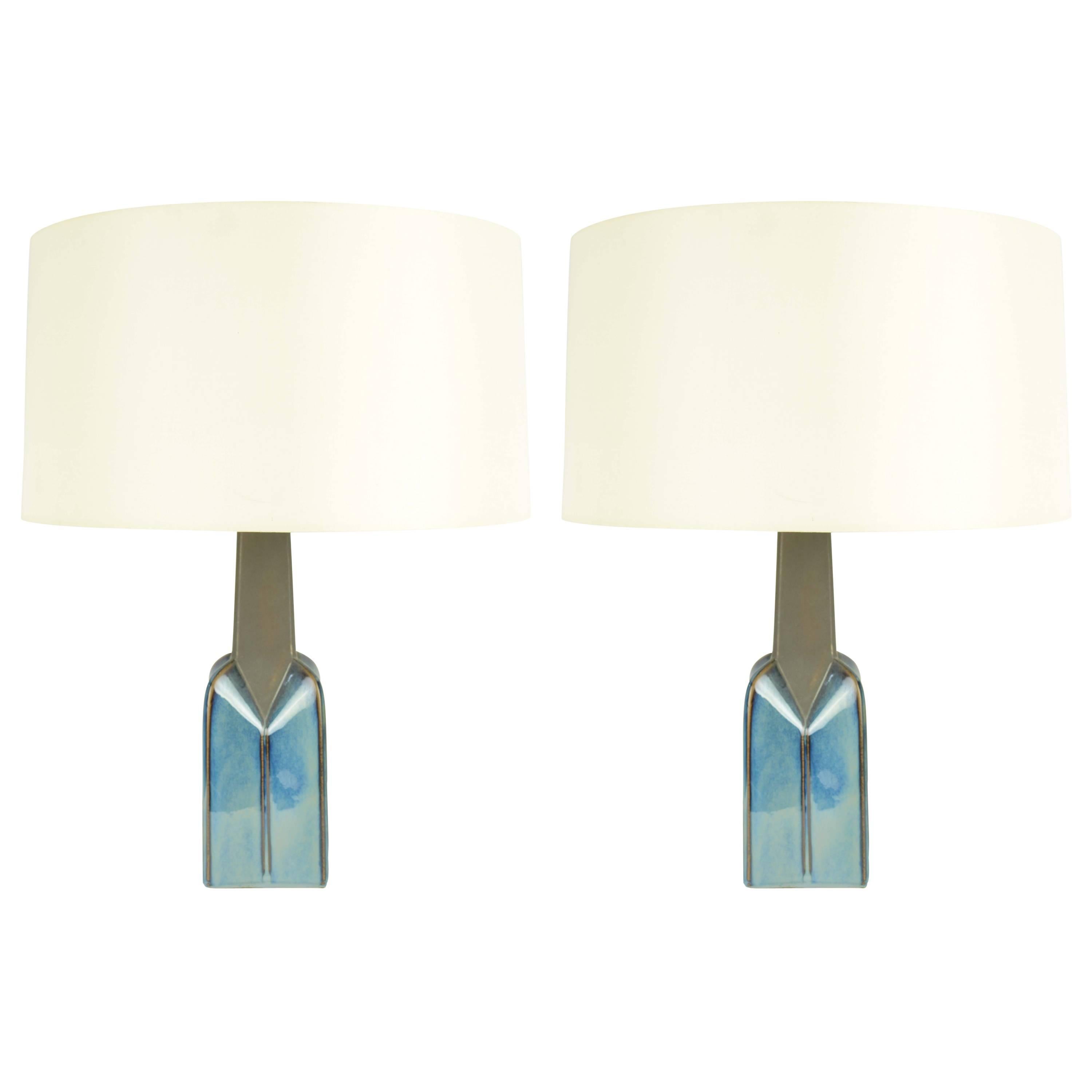 Pair of Soholm Stentoj of Denmark Ceramic Lamps by Einar Johansen For Sale