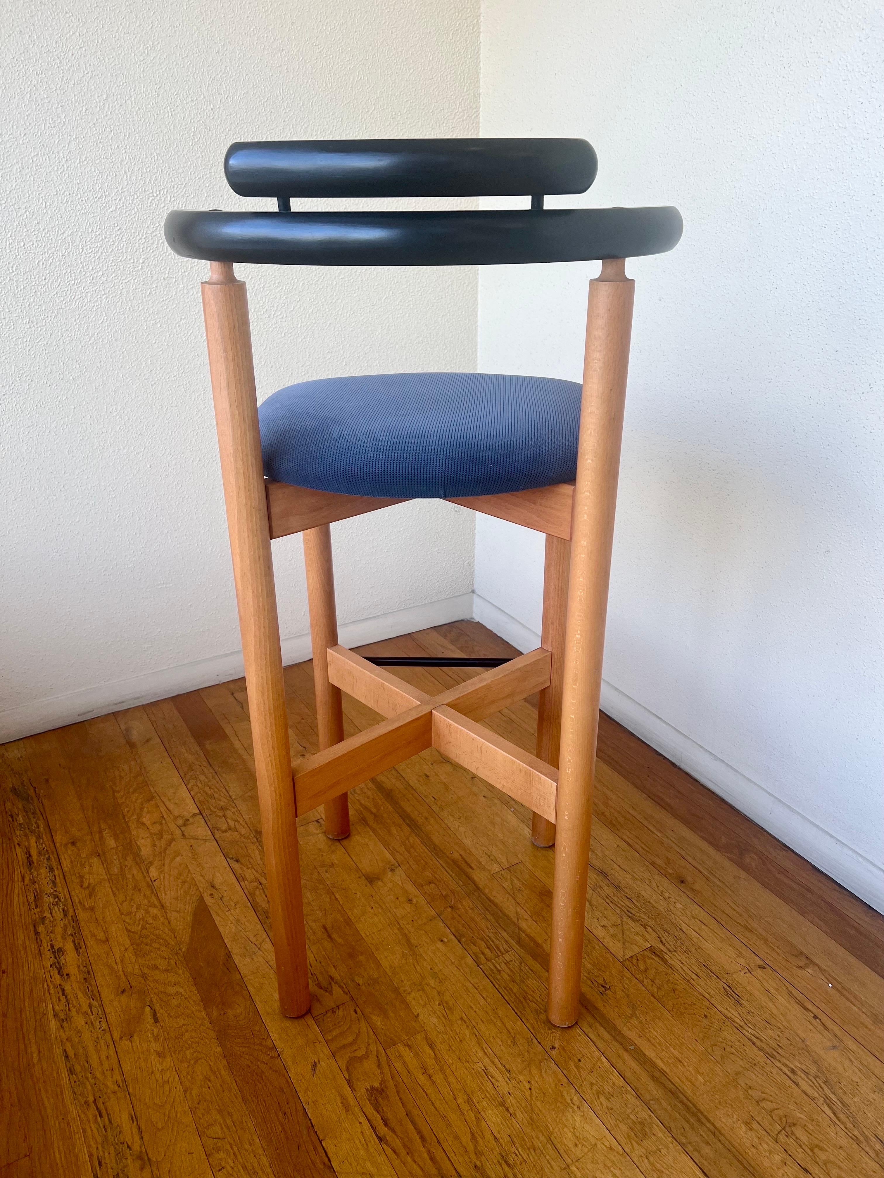 Upholstery Pair of solid Birch & Black Lacquer Wood Danish Postmodern Barstools by Findahls For Sale