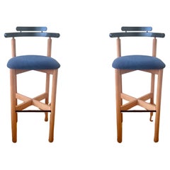 Vintage Pair of solid Birch & Black Lacquer Wood Danish Postmodern Barstools by Findahls