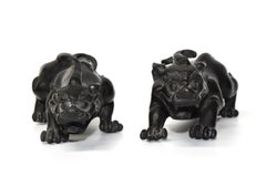 Pair of Solid Black Bronze Pi Xiu Lions Paperweights