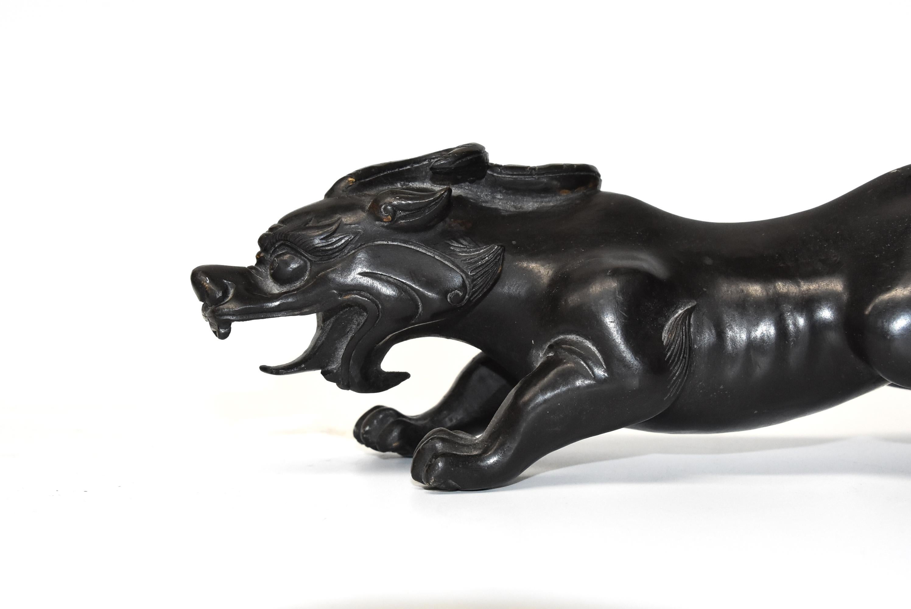 Pair of Solid Black Bronze Pi Xiu Lions Paperweights 9