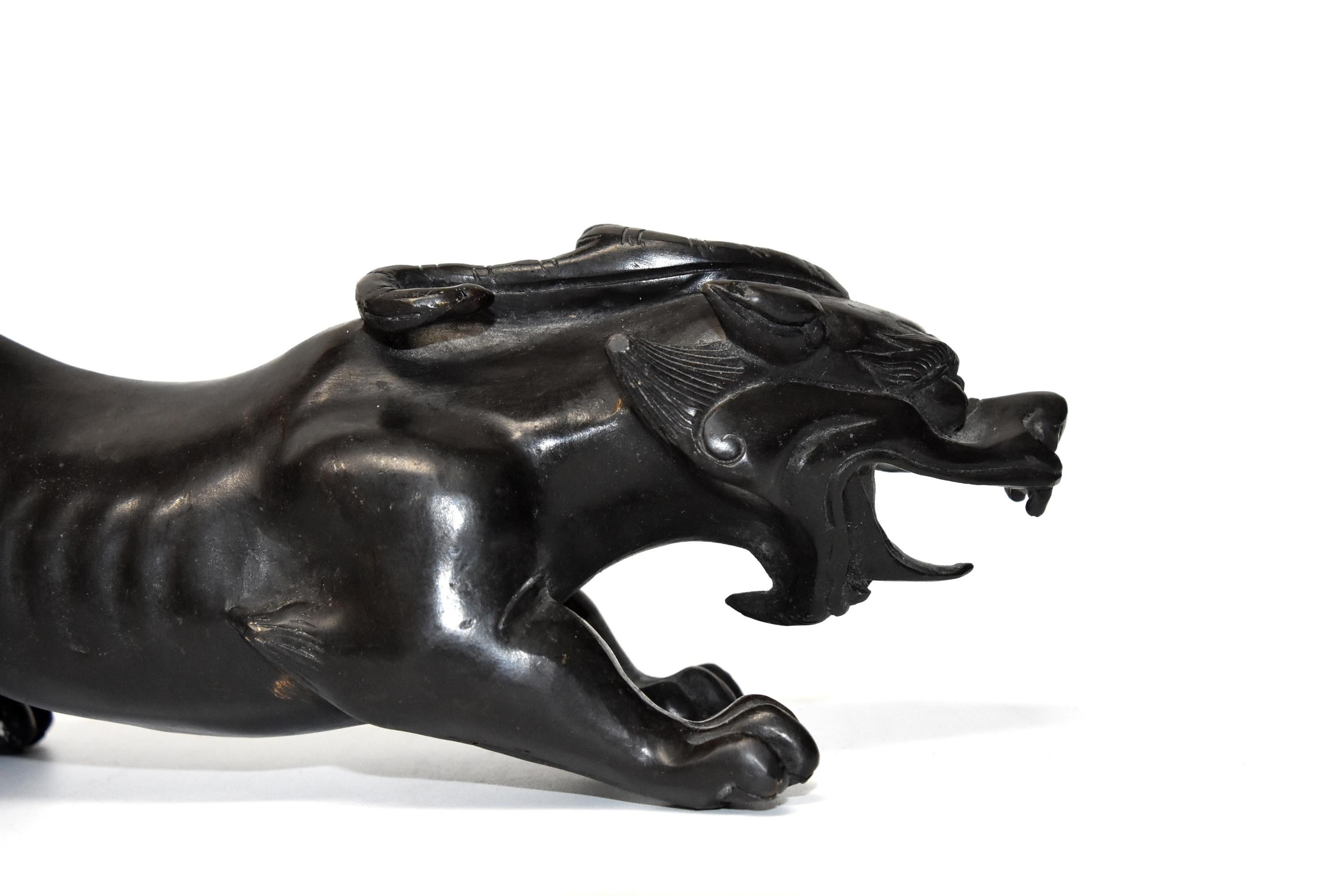 Pair of Solid Black Bronze Pi Xiu Lions Paperweights 11
