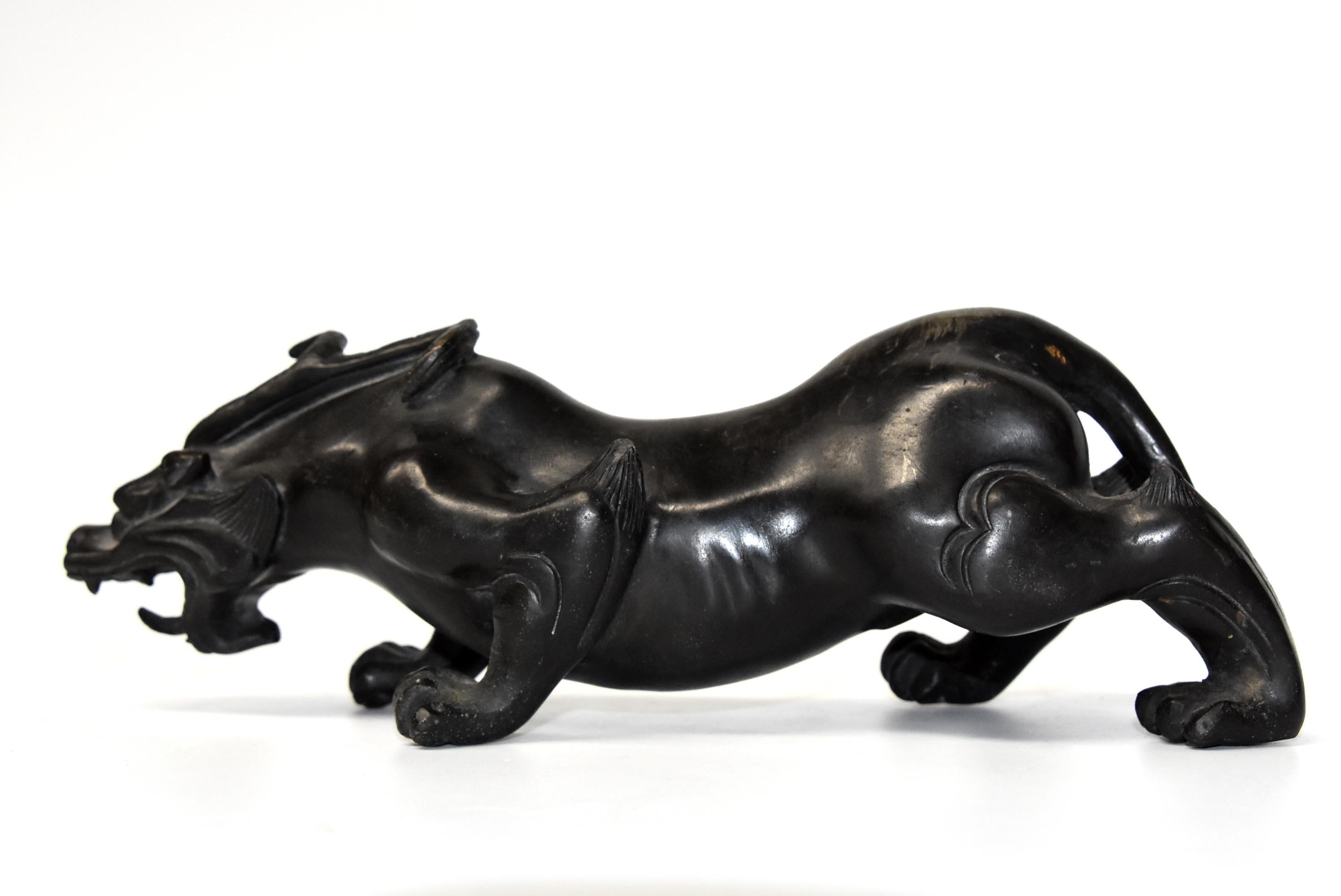 Pair of Solid Black Bronze Pi Xiu Lions Paperweights 13