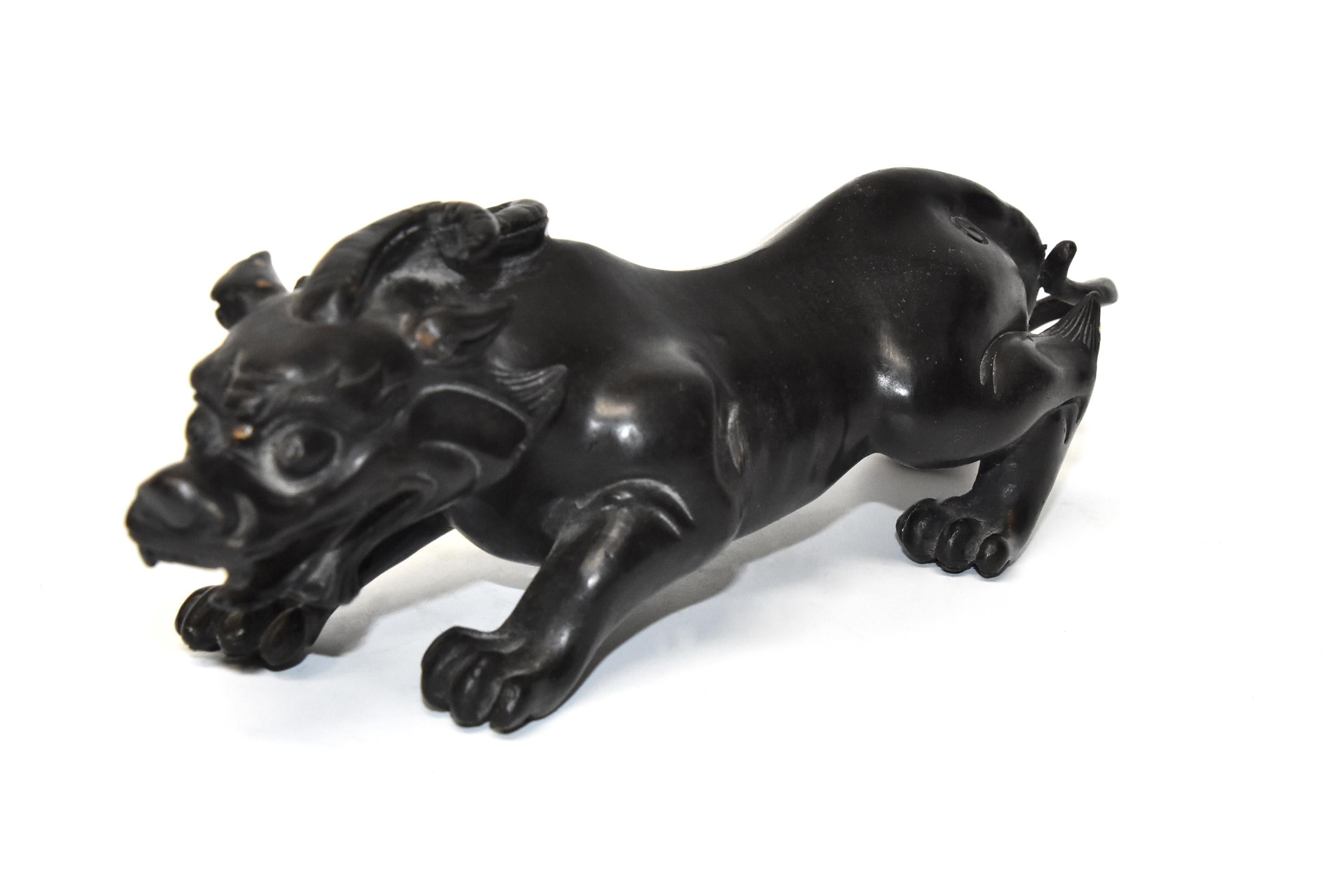 Pair of Solid Black Bronze Pi Xiu Lions Paperweights 1
