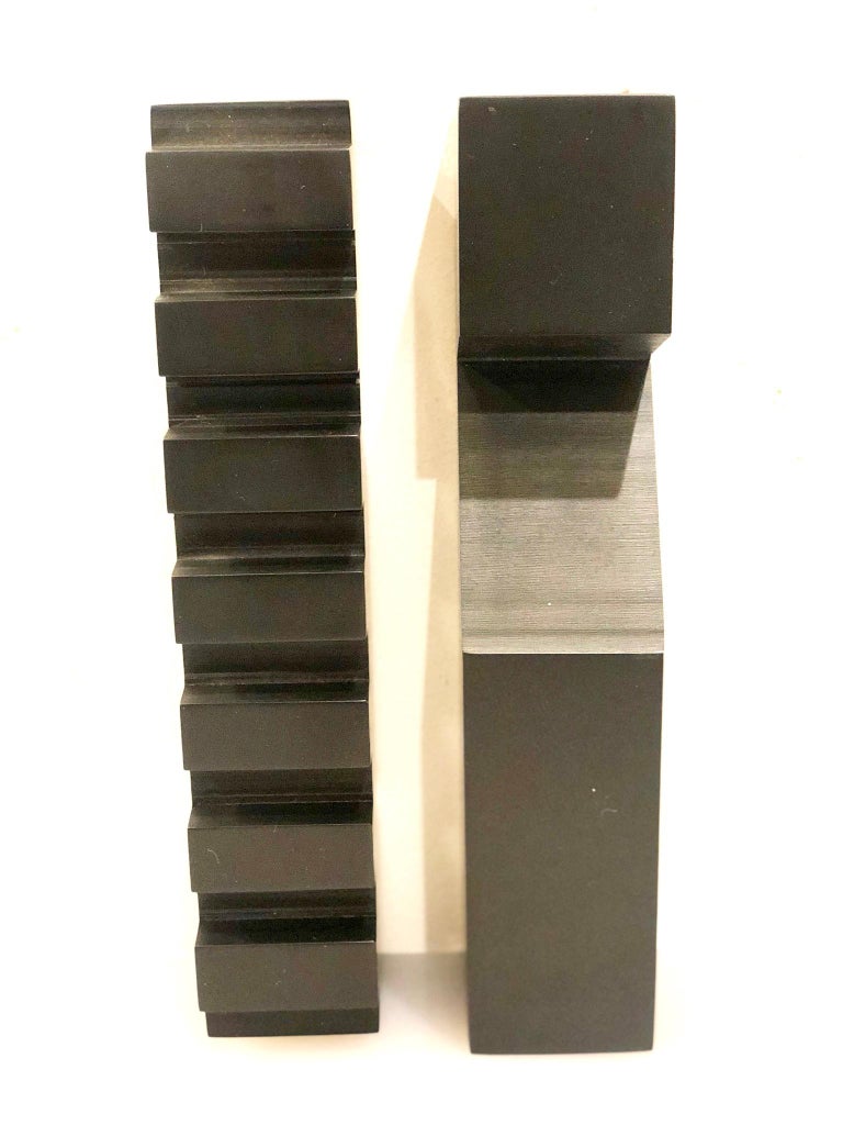 American Pair of Solid Black Lucite Postmodern Table Sculptures For Sale