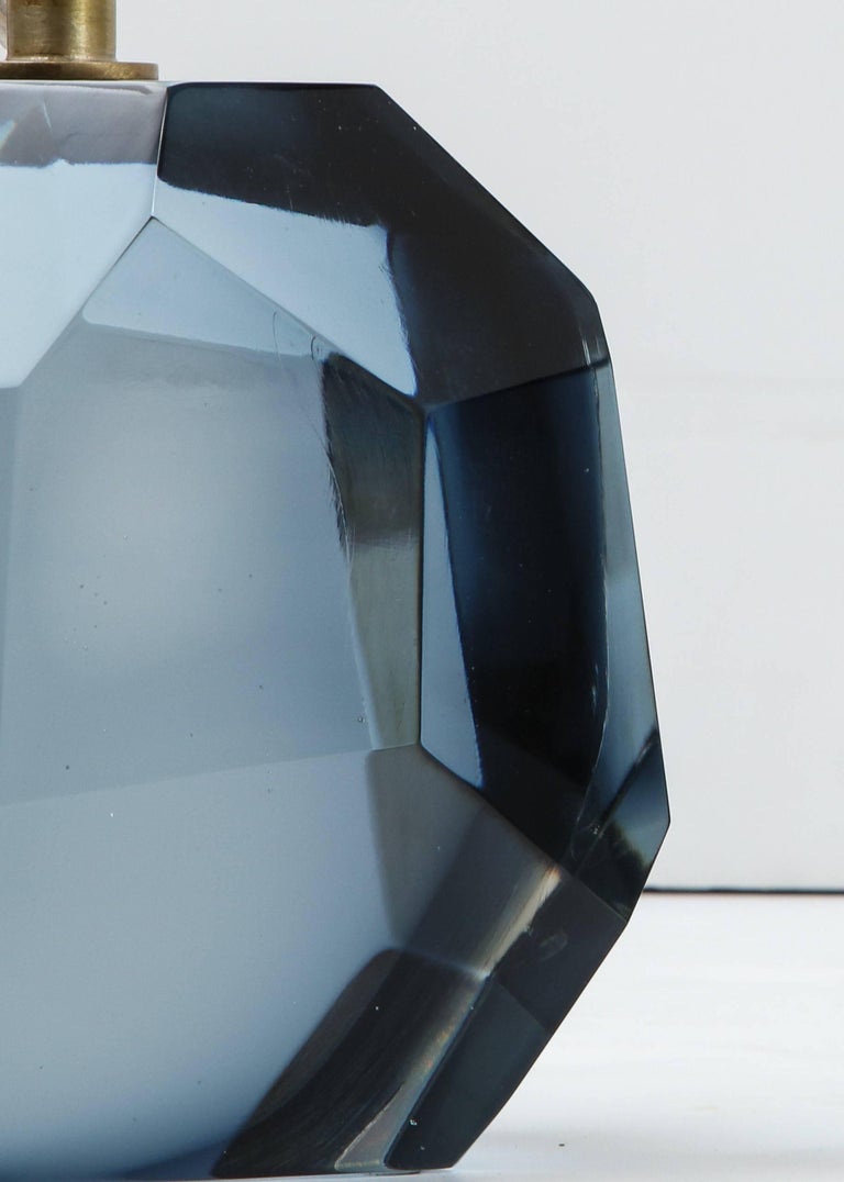 Pair of Solid Blue Gray Murano Glass Lamps in the Style of Roberto Rida ...