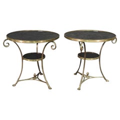 Pair of Solid Brass and Black Granite French Louis XV Style Gueridons End Tables