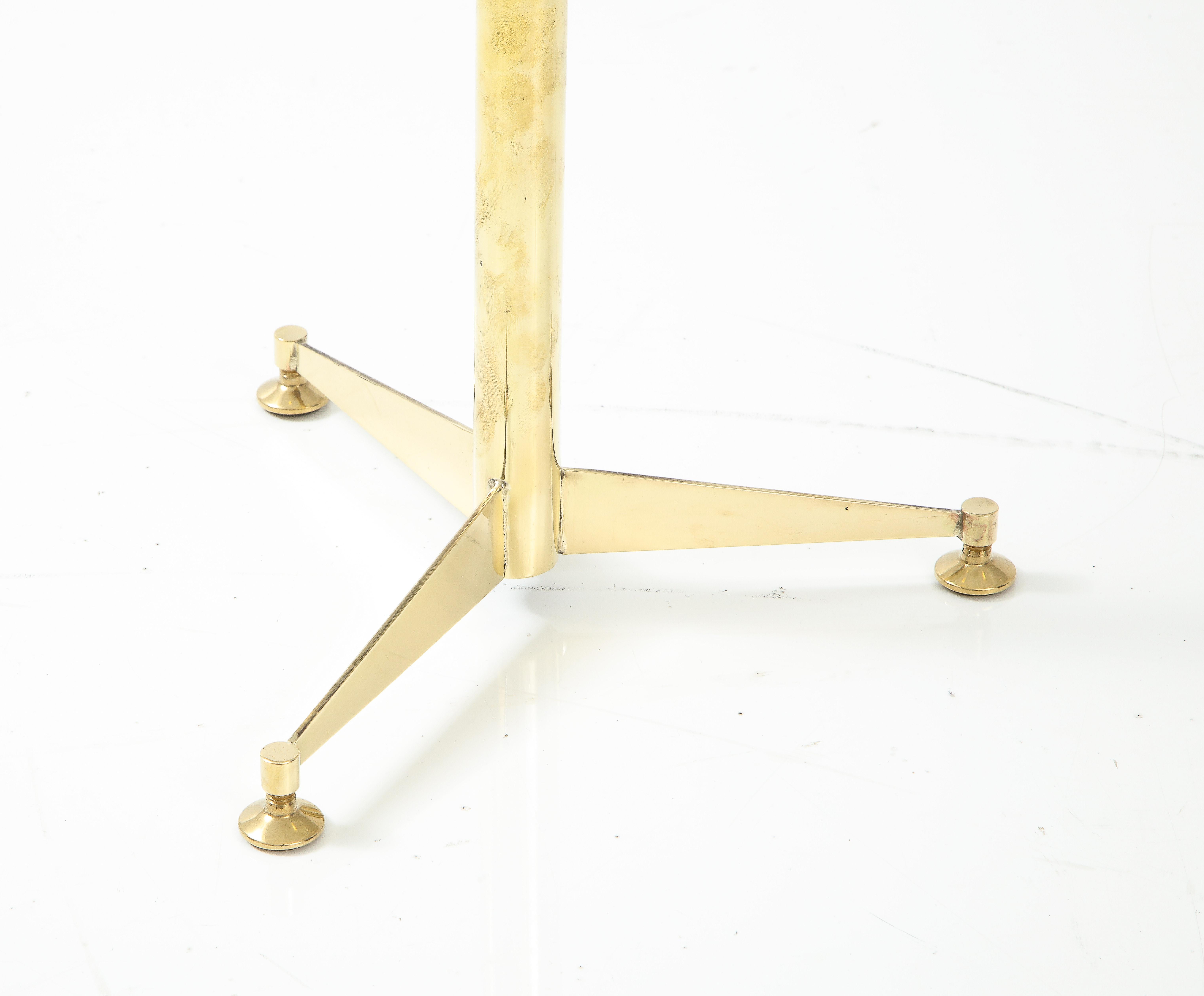 Pair of Solid Brass and Clear Glass Tripod Martini Side Tables, Italy 5