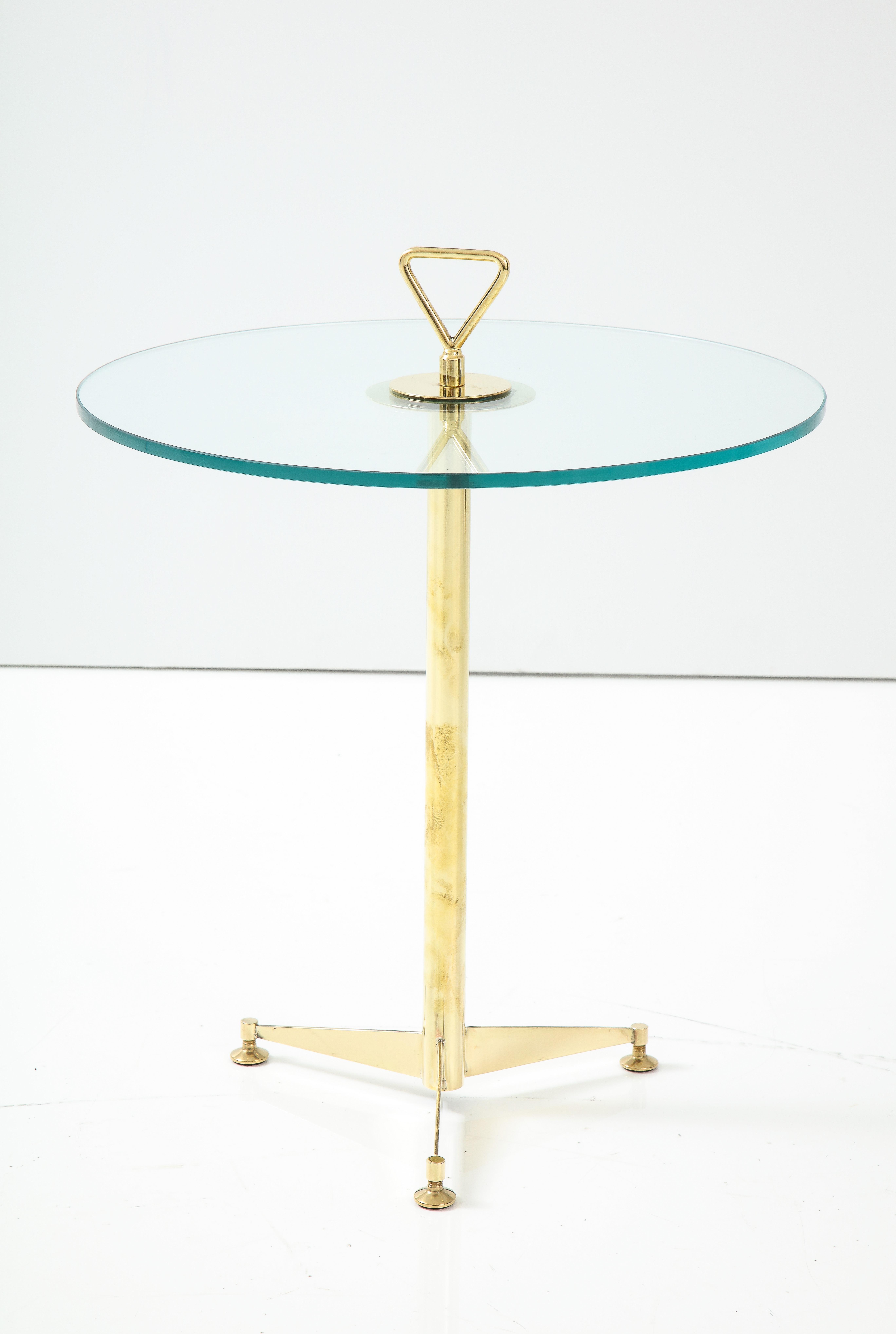 Pair of Solid Brass and Clear Glass Tripod Martini Side Tables, Italy 6