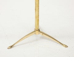 Pair of Solid Brass and Clear Glass Tripod Martini Drinks Side Tables, Italy