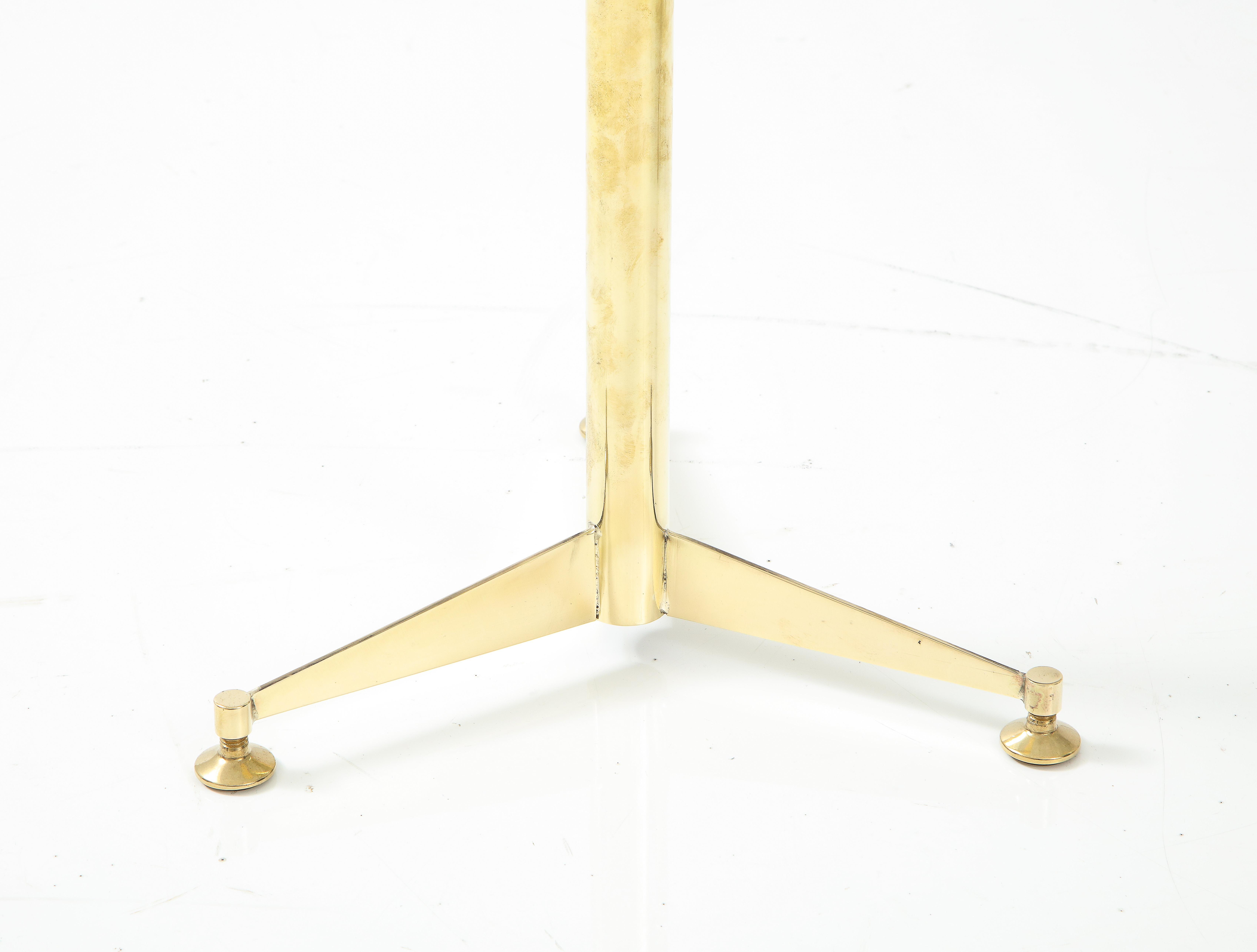 Italian Pair of Solid Brass and Clear Glass Tripod Martini Side Tables, Italy