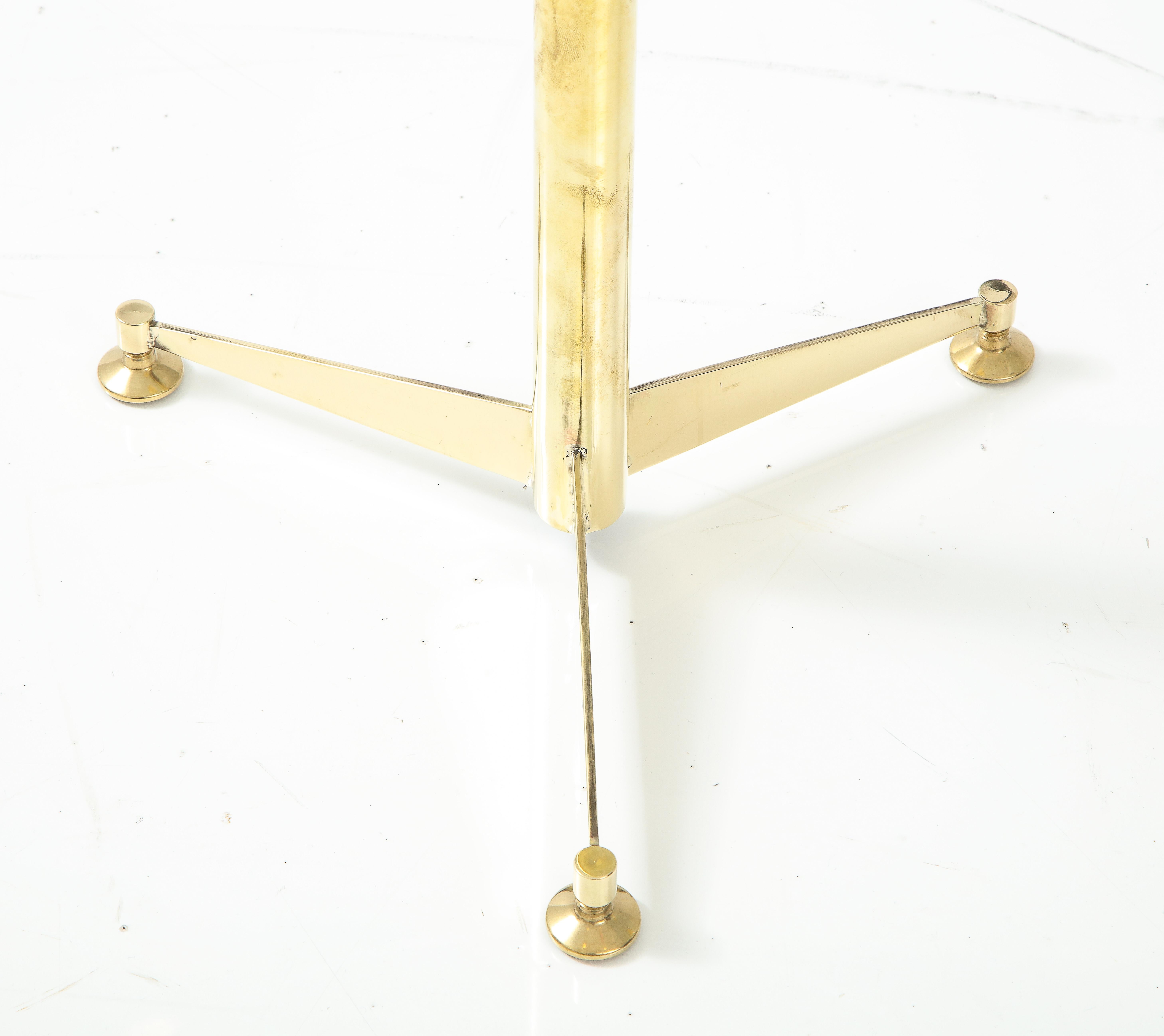 Contemporary Pair of Solid Brass and Clear Glass Tripod Martini Side Tables, Italy