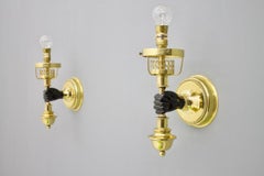 Andre Arbus Style Pair of Solid Brass and Glass Wall Lights by 1970s