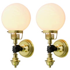 Andre Arbus Style Pair of Solid Brass and Glass Wall Lights by 1970s