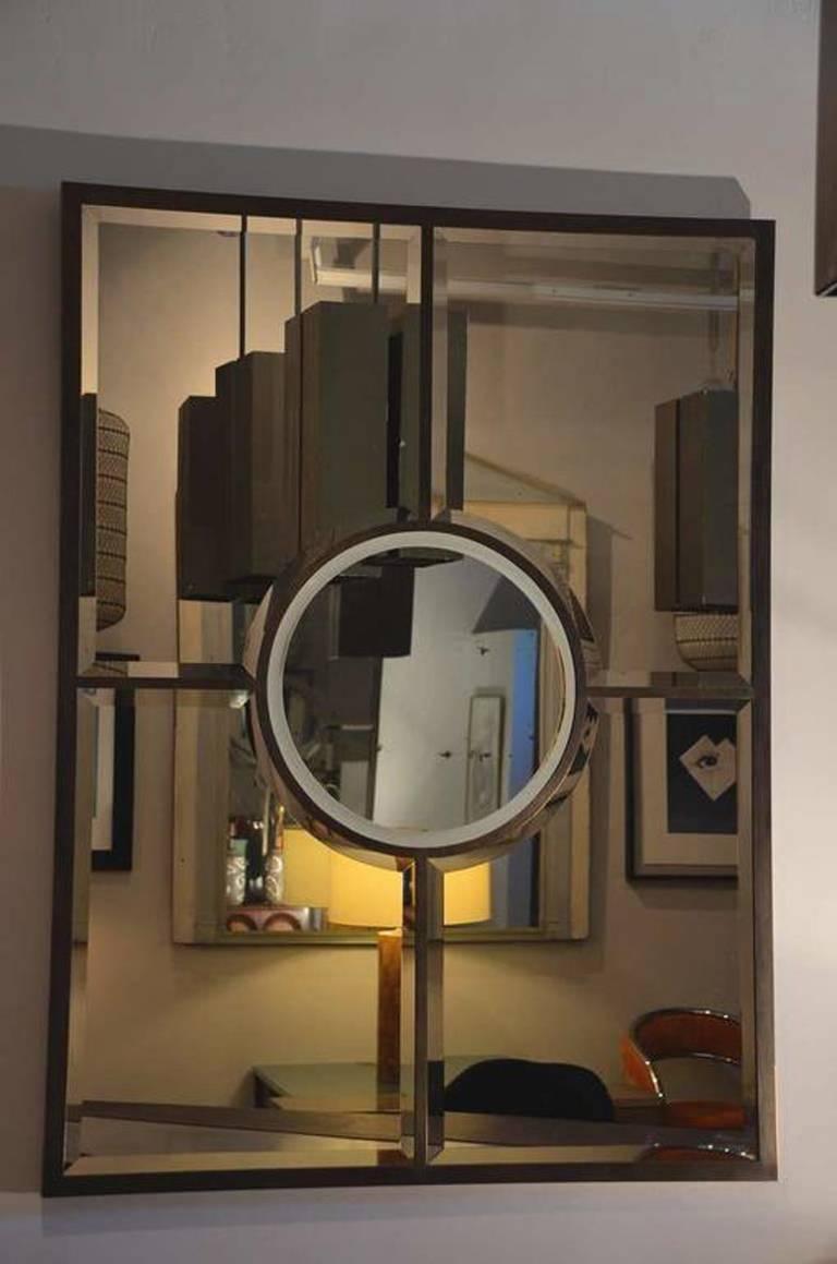 Art Deco Pair of Solid Brass Beveled 'Quadrature' Mirrors by Design Frères For Sale