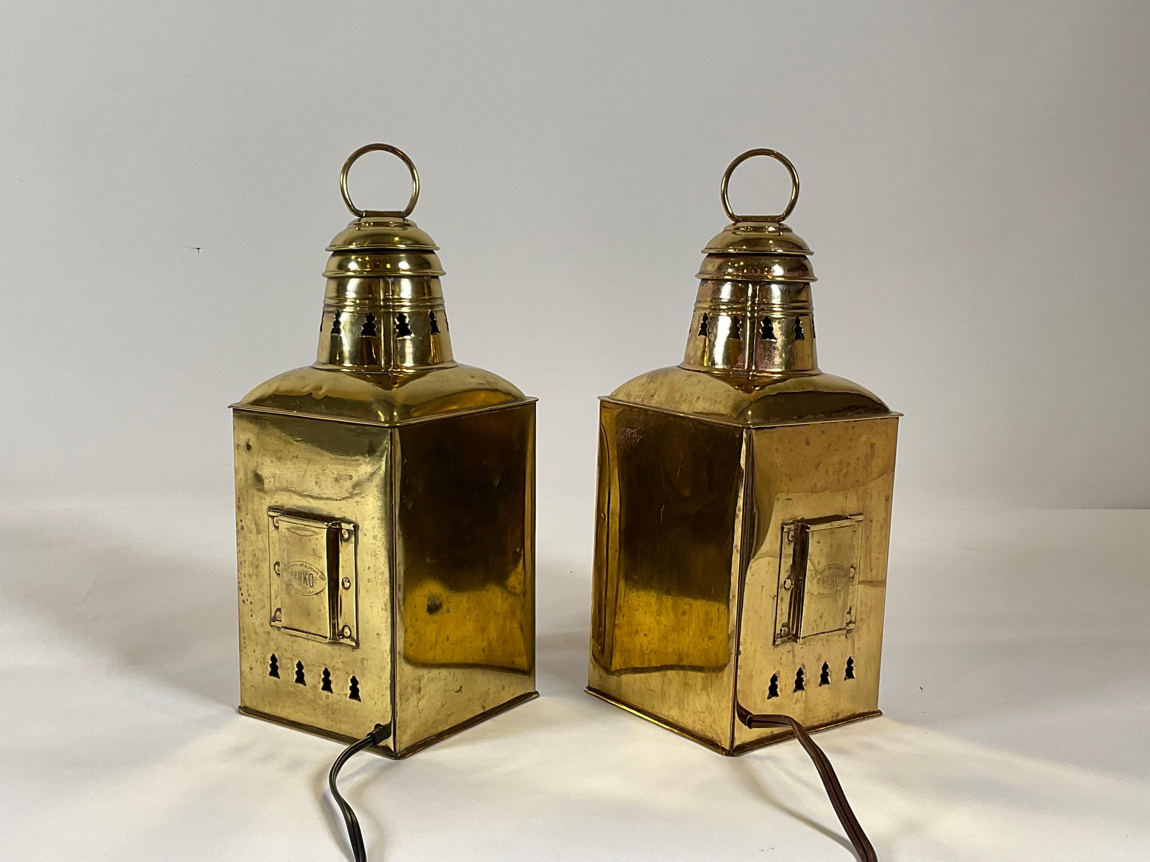 Pair of Solid Brass Boat Lanterns by Perko For Sale 6