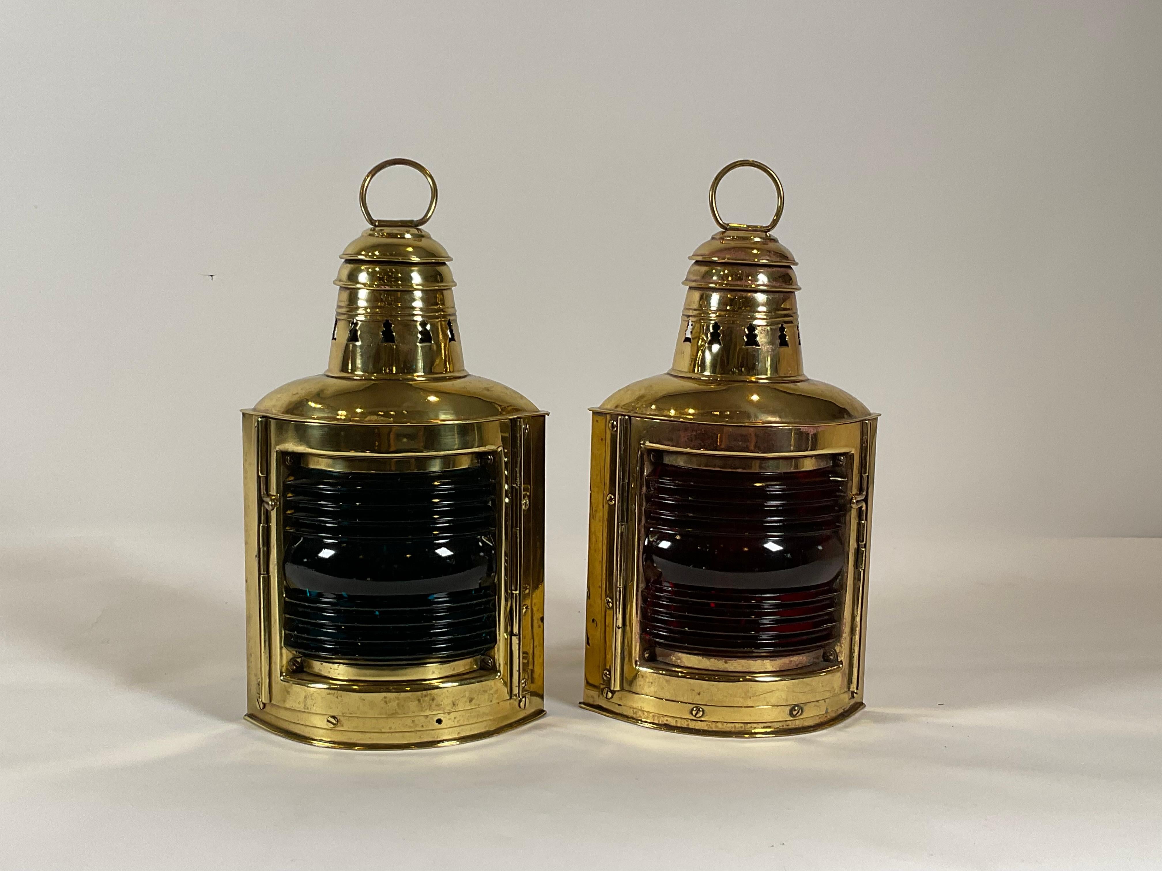 Pair of Solid Brass Boat Lanterns by Perko For Sale 7