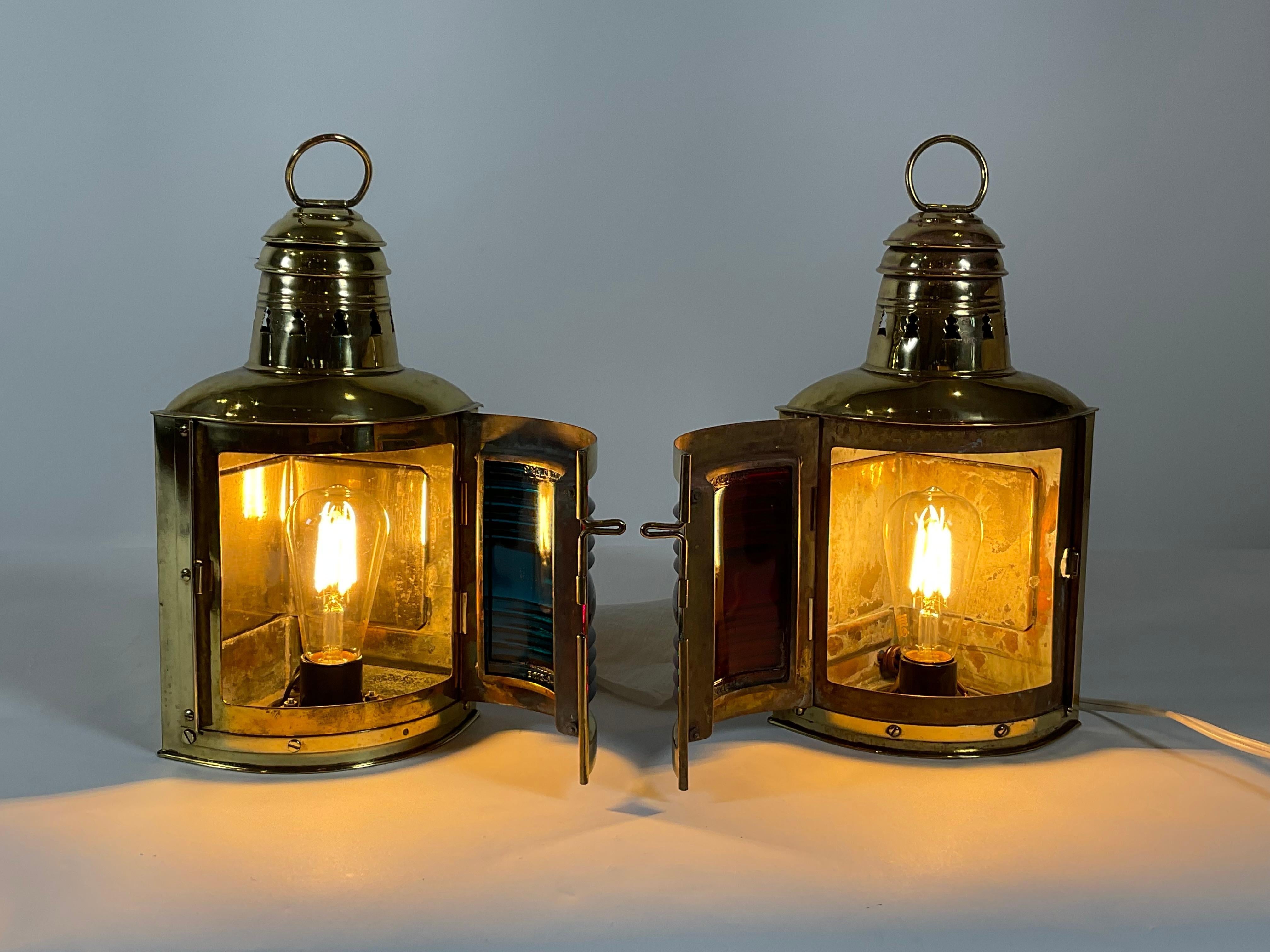 Pair of Solid Brass Boat Lanterns by Perko For Sale 3