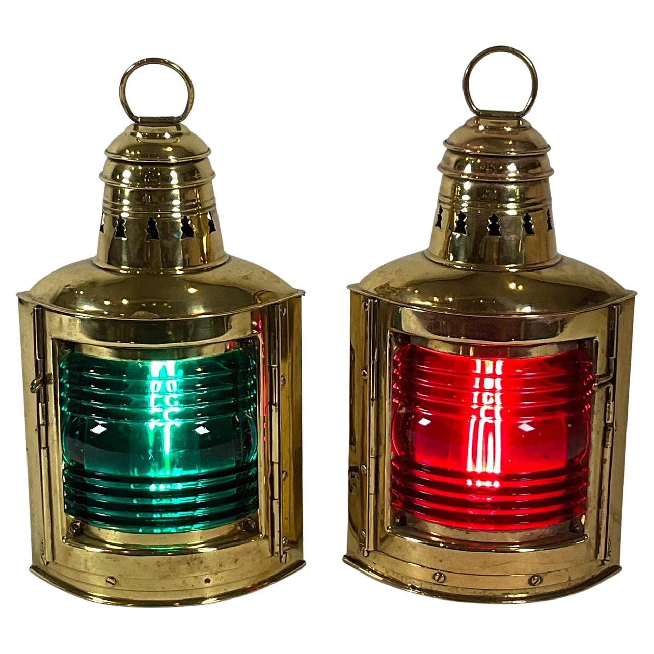 Pair of Solid Brass Boat Lanterns by Perko For Sale