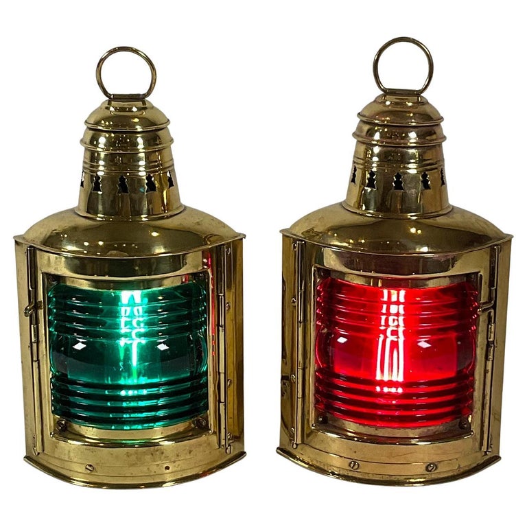 Pair of Solid Brass Boat Lanterns by Perko For Sale at 1stDibs