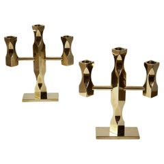 Pair of Solid Brass Candelabras by Vällonmässing, Sweden